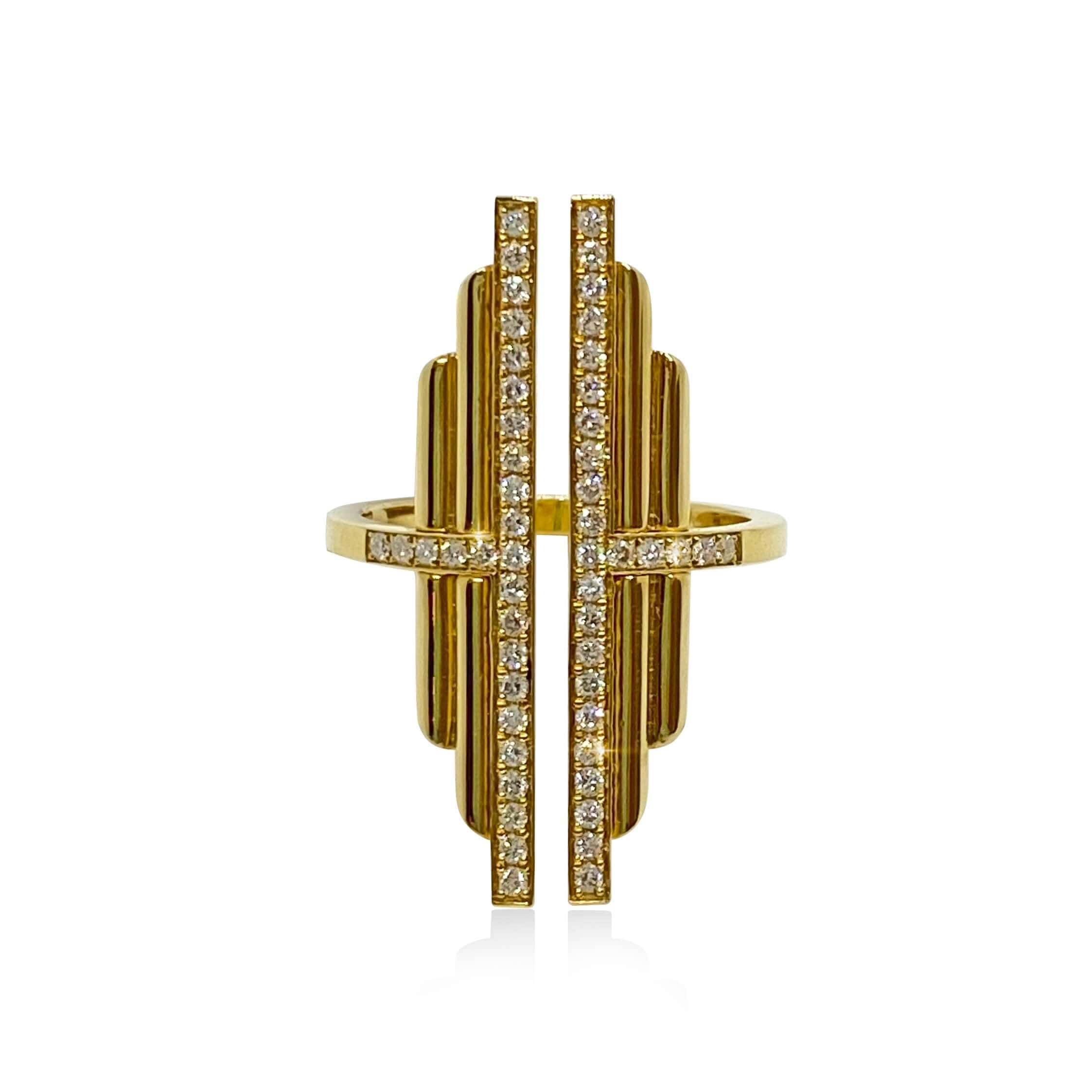 Impressive long golden bars ring — Melina Fachidis (2)