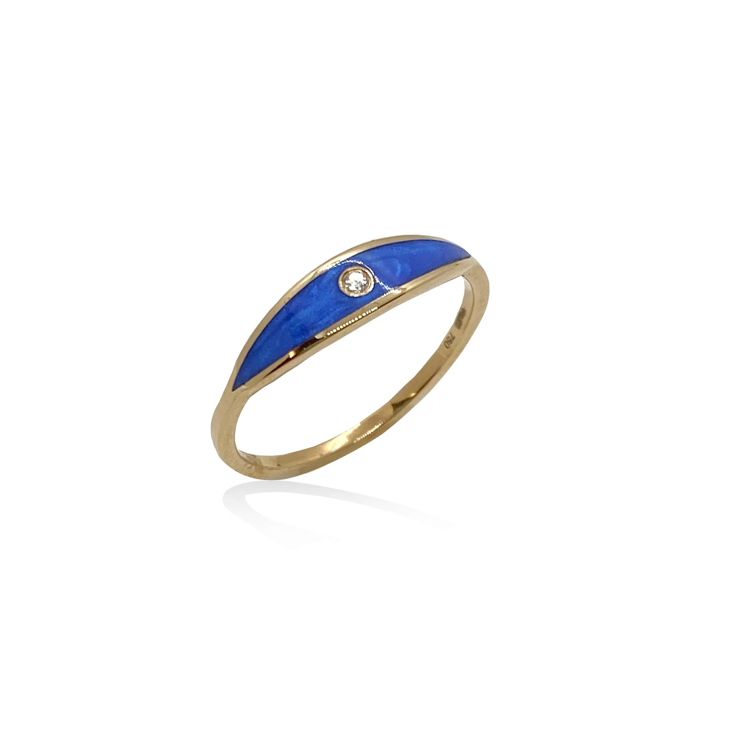 Eye shaped royal blue enamel diamond ring — Melina Fachidis