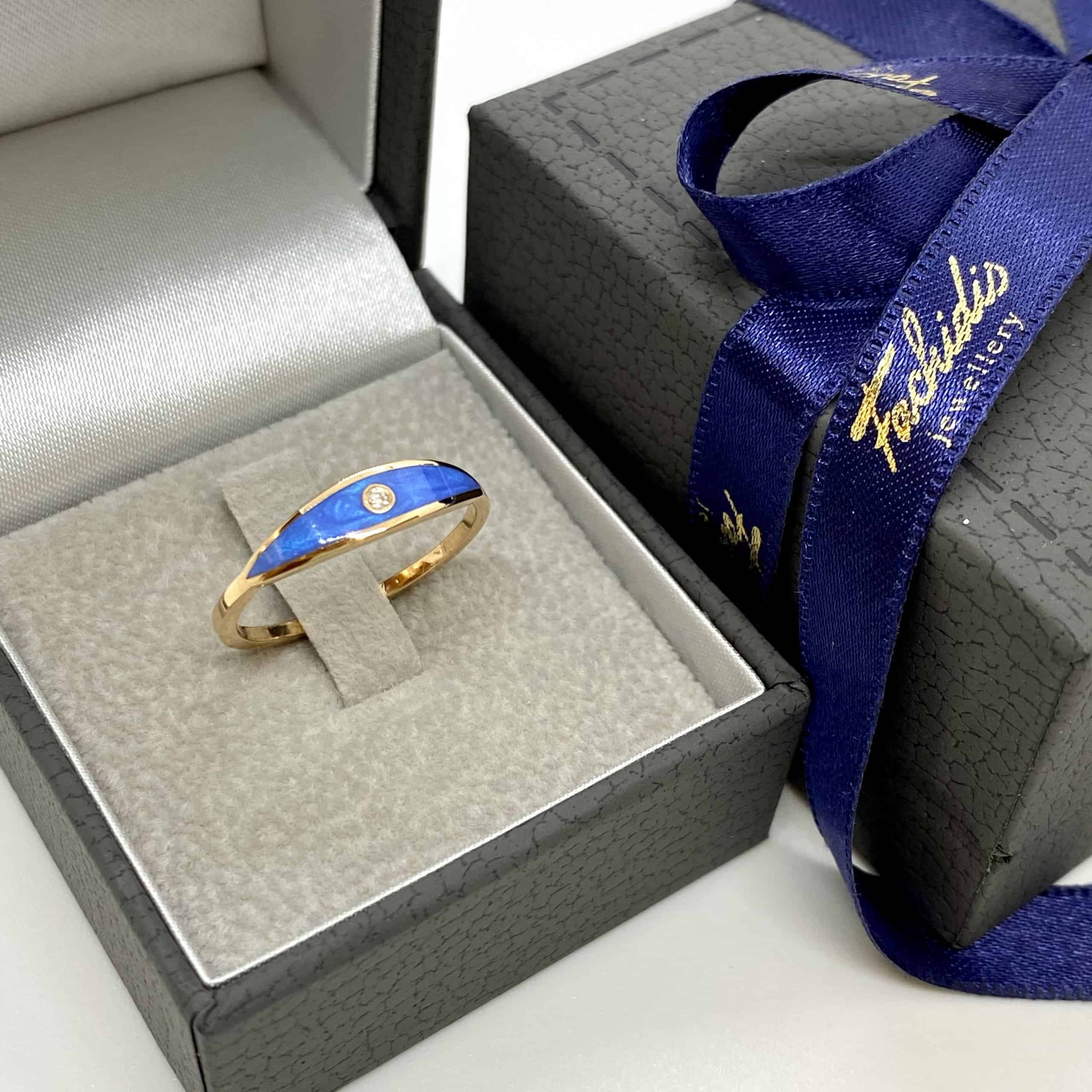 Eye shaped royal blue enamel diamond ring — Melina Fachidis (4)