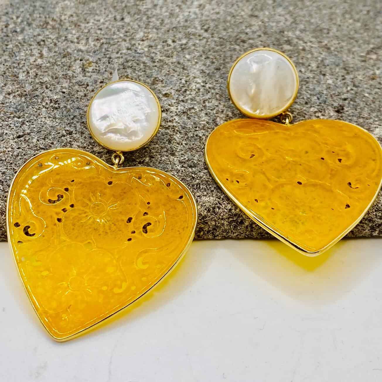 Yellow jade heart earrings — Melina Fachidis (2)