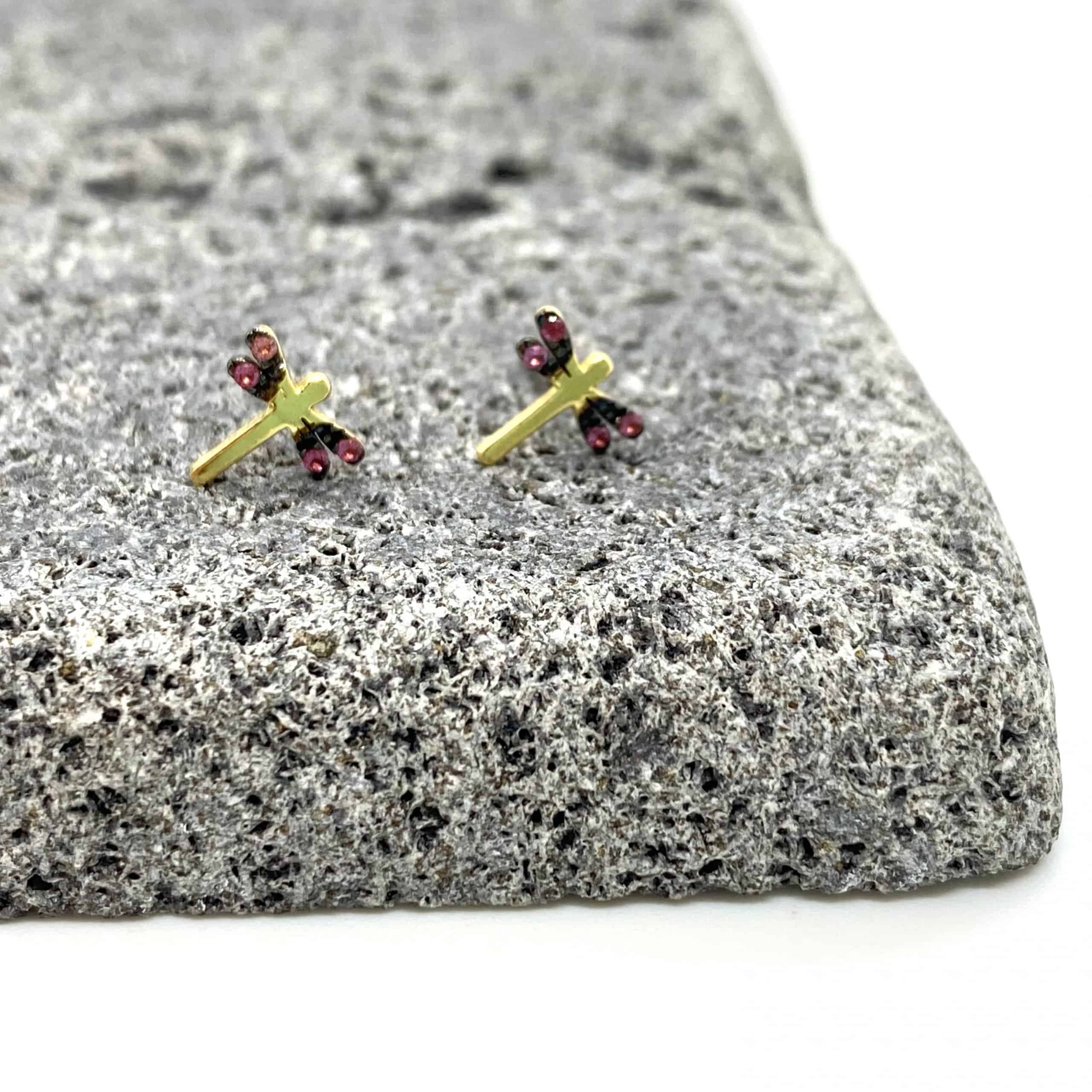 Pink topaz dragonfly stud earrings — Melina Fachidis (2)