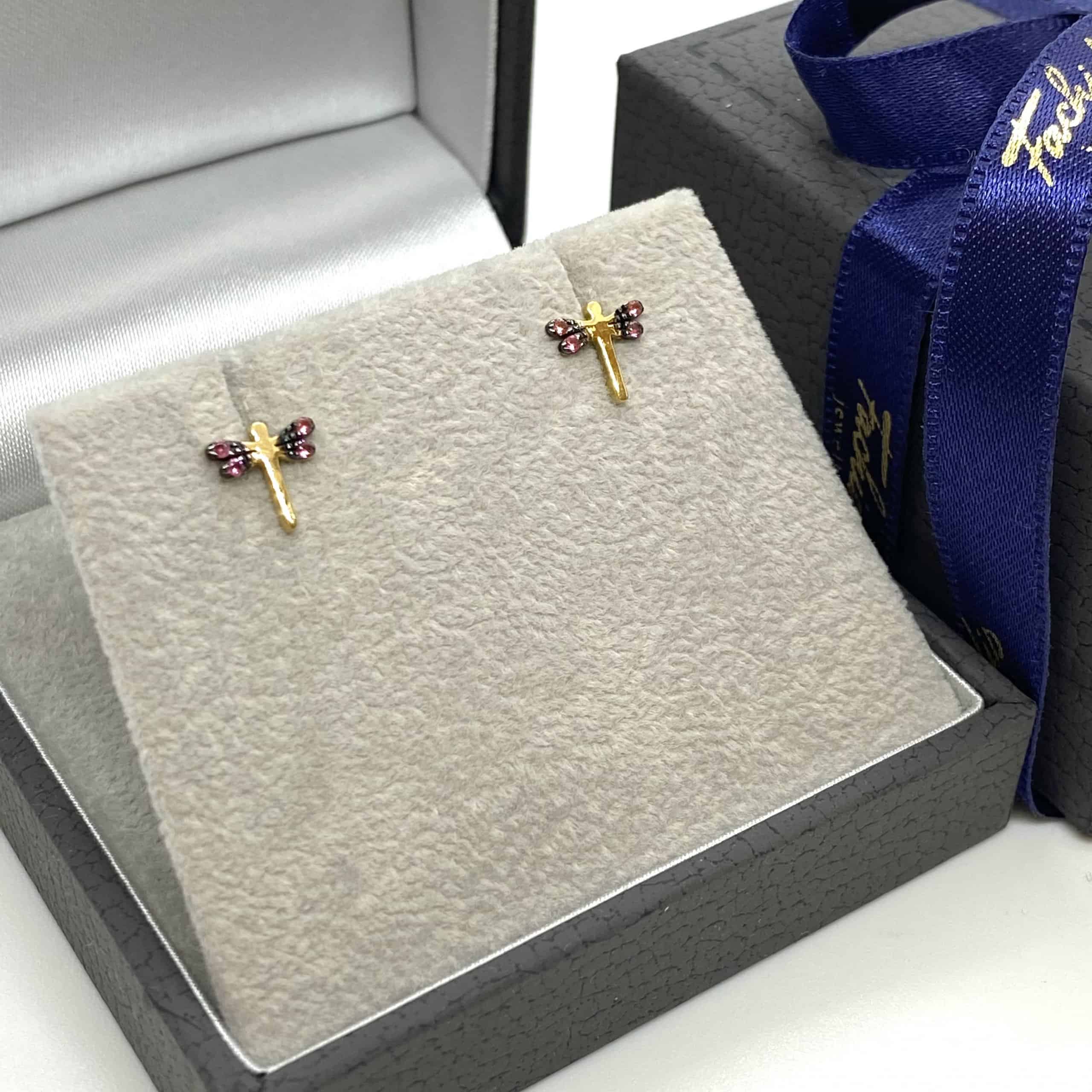 Pink topaz dragonfly stud earrings — Melina Fachidis (3)