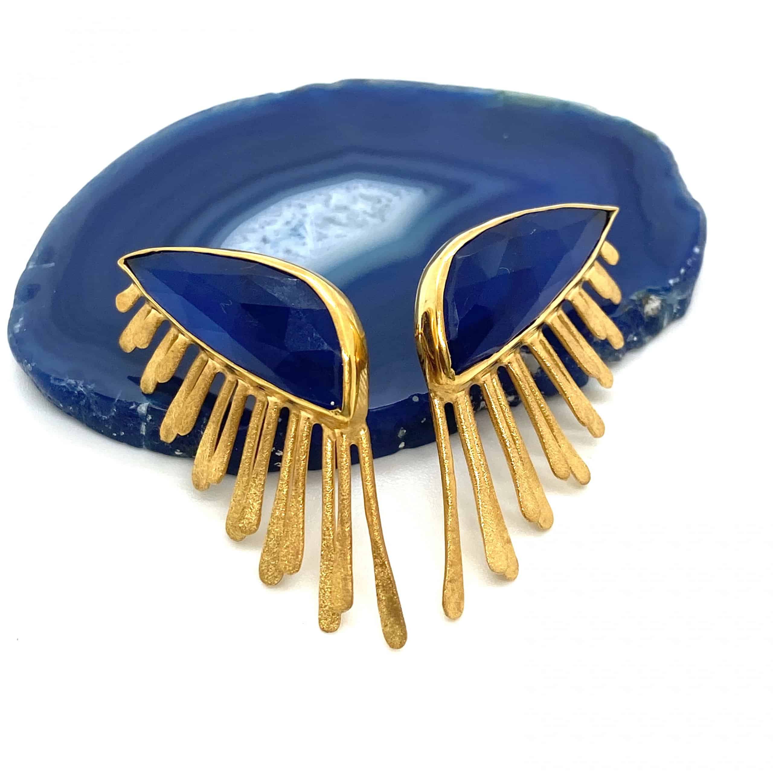Blue calcedony quartz ray earrings — Melina Fachidis (3)