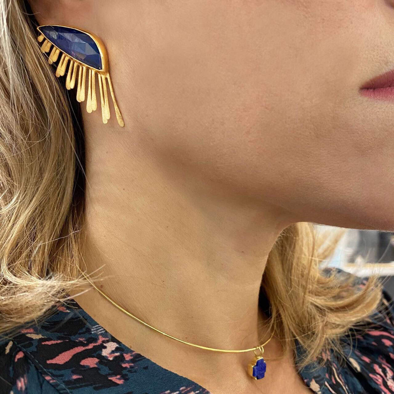 Blue calcedony quartz ray earrings — Melina Fachidis (4)