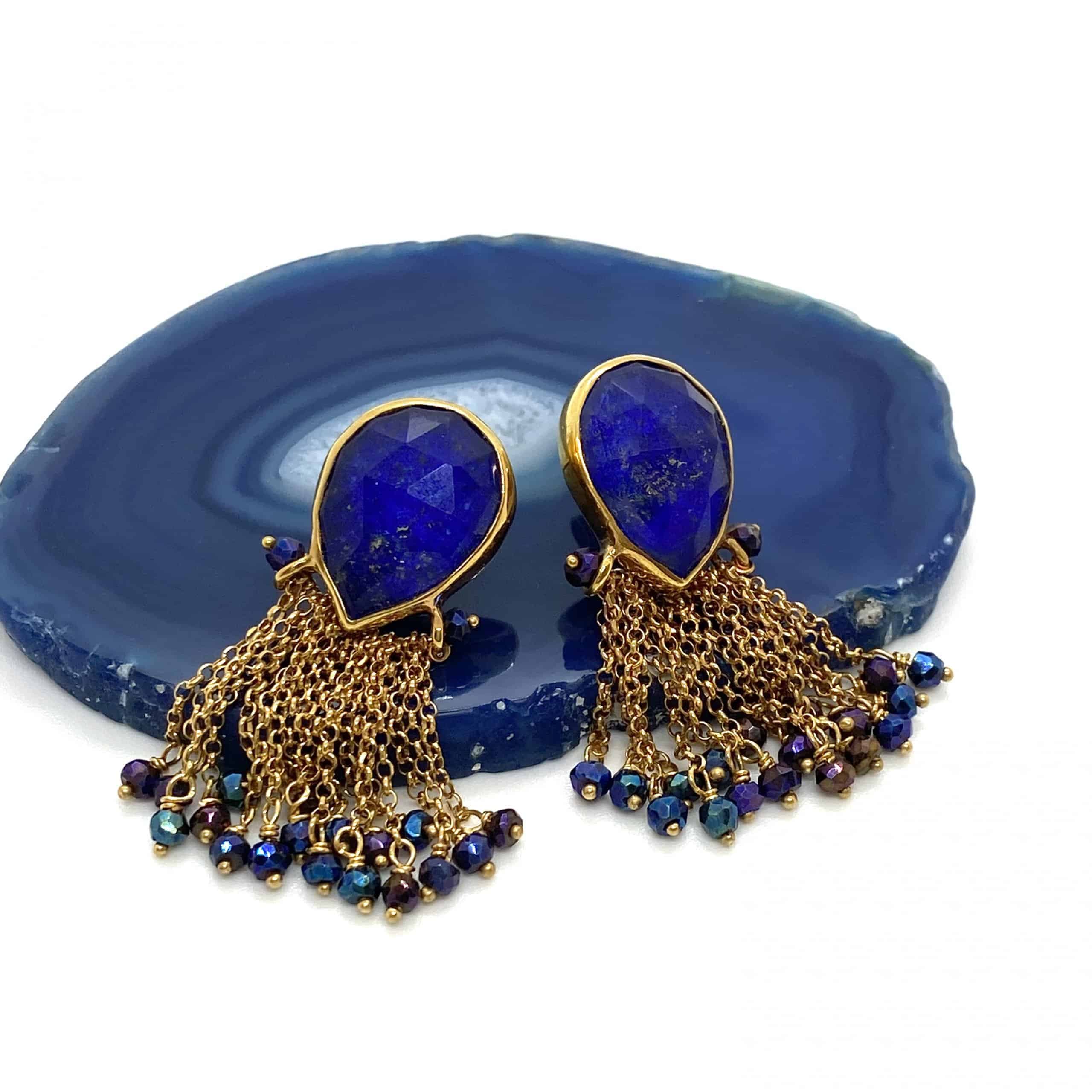 Lapis lazuli long earrings with blue spinel — Melina Fachidis (3)
