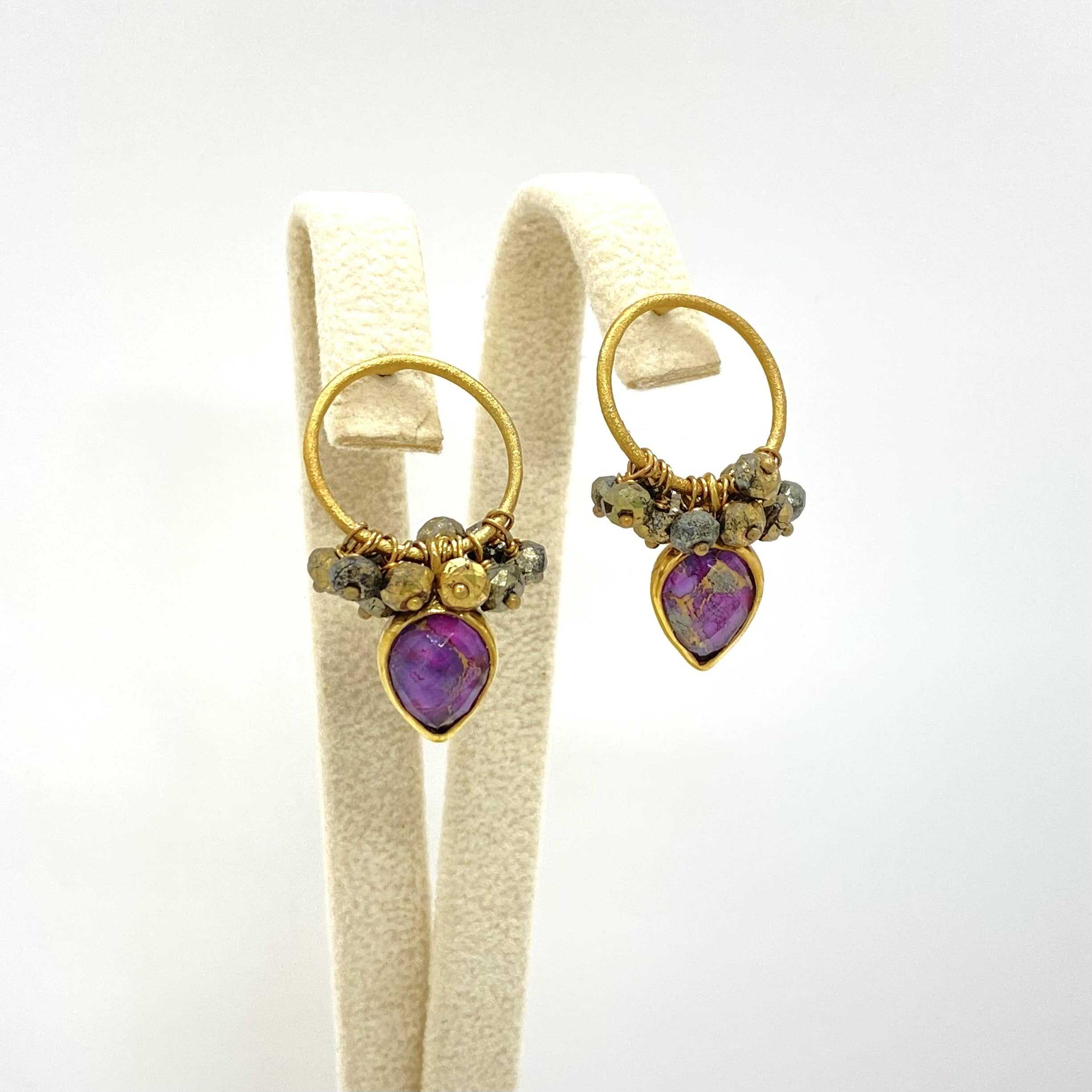 Purple copper quartz pyrite earrings — Melina Fachidis (3)