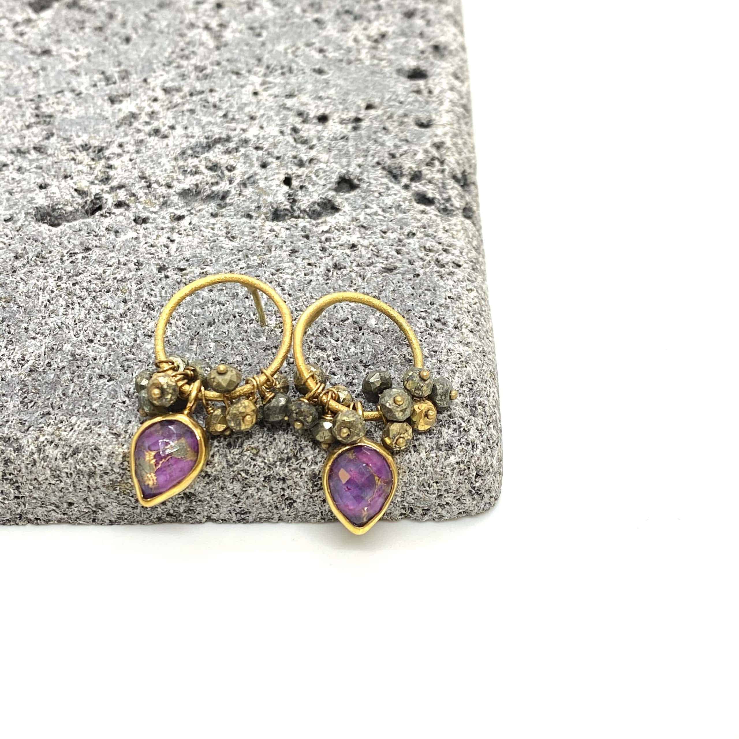 Purple copper quartz pyrite earrings — Melina Fachidis (4)