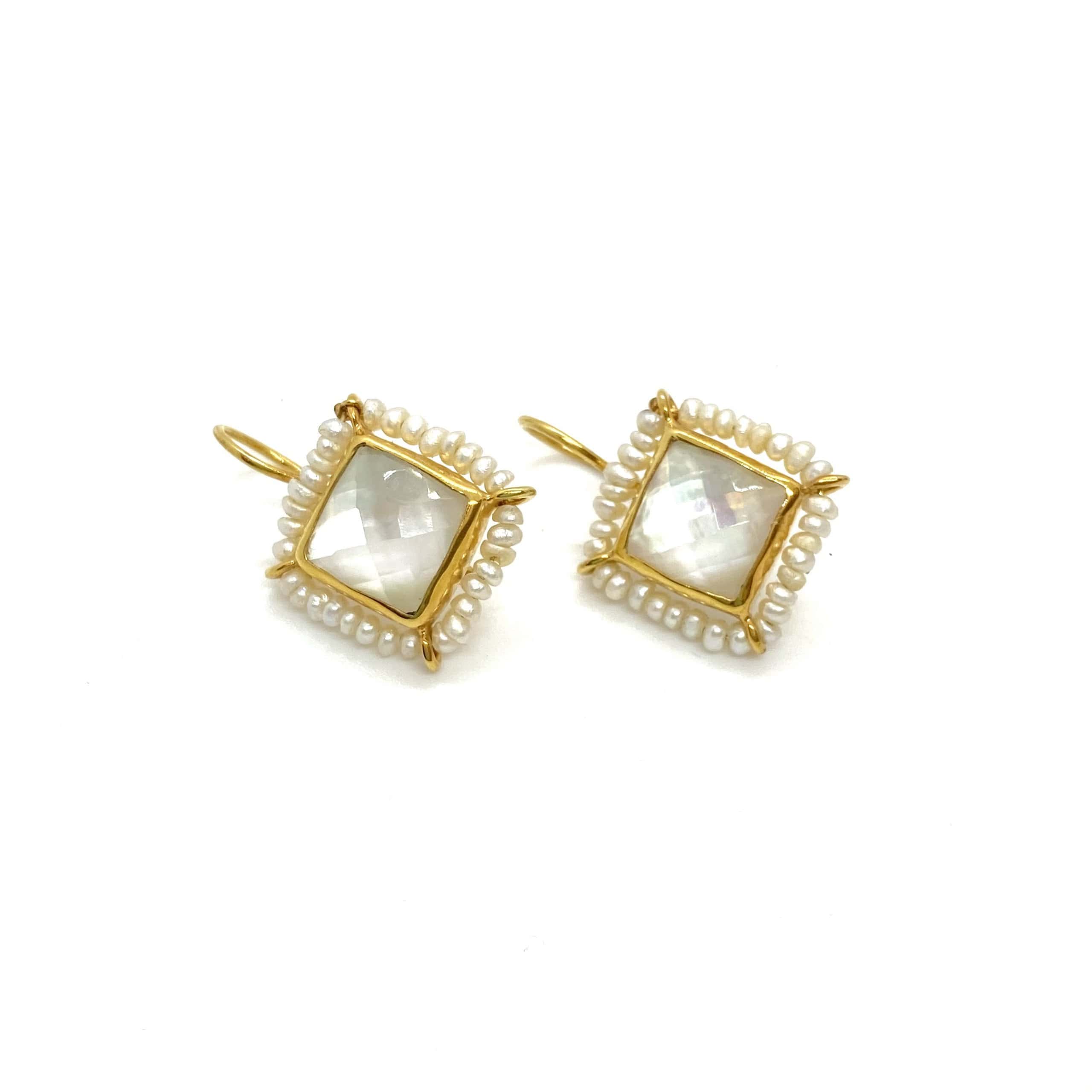 Square fildisi-pearls hook earrings — Melina Fachidis