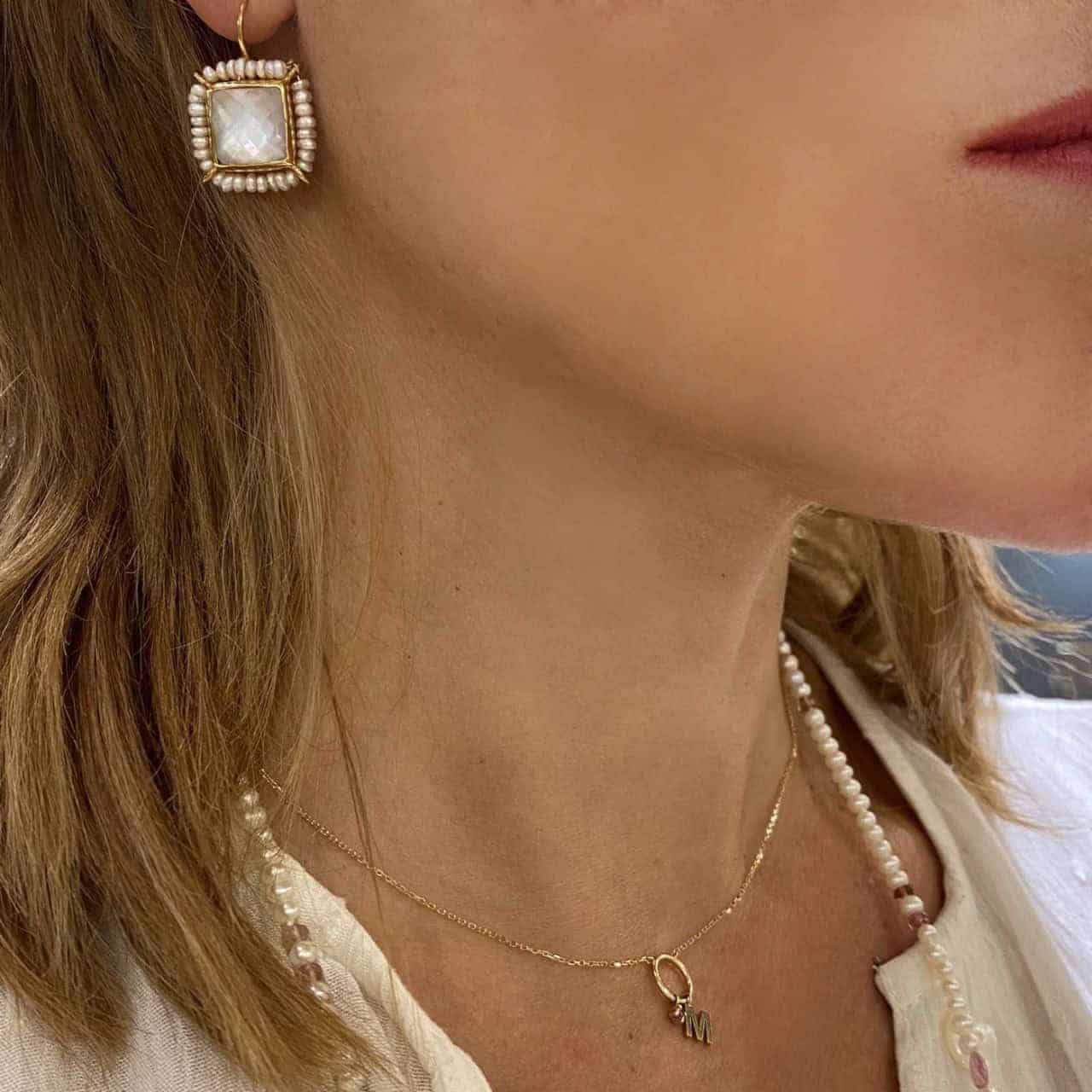 Square fildisi-pearls hook earrings — Melina Fachidis (4)
