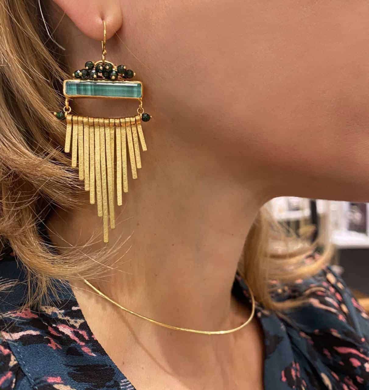 Malachite and sandstone long earrings — Melina Fachidis (3)