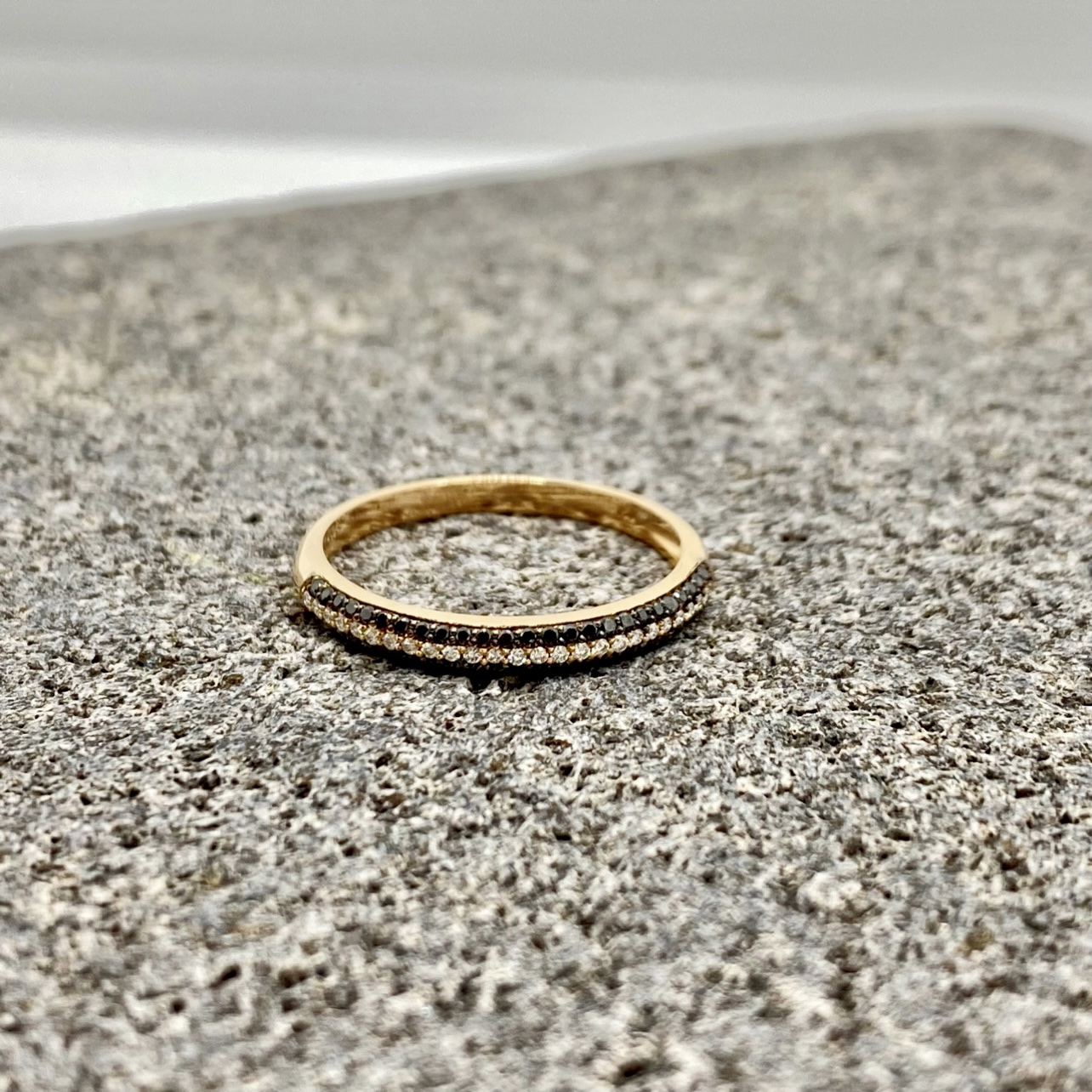 Natural black and white diamonds triple modish ring — Melina Fachidis (4)