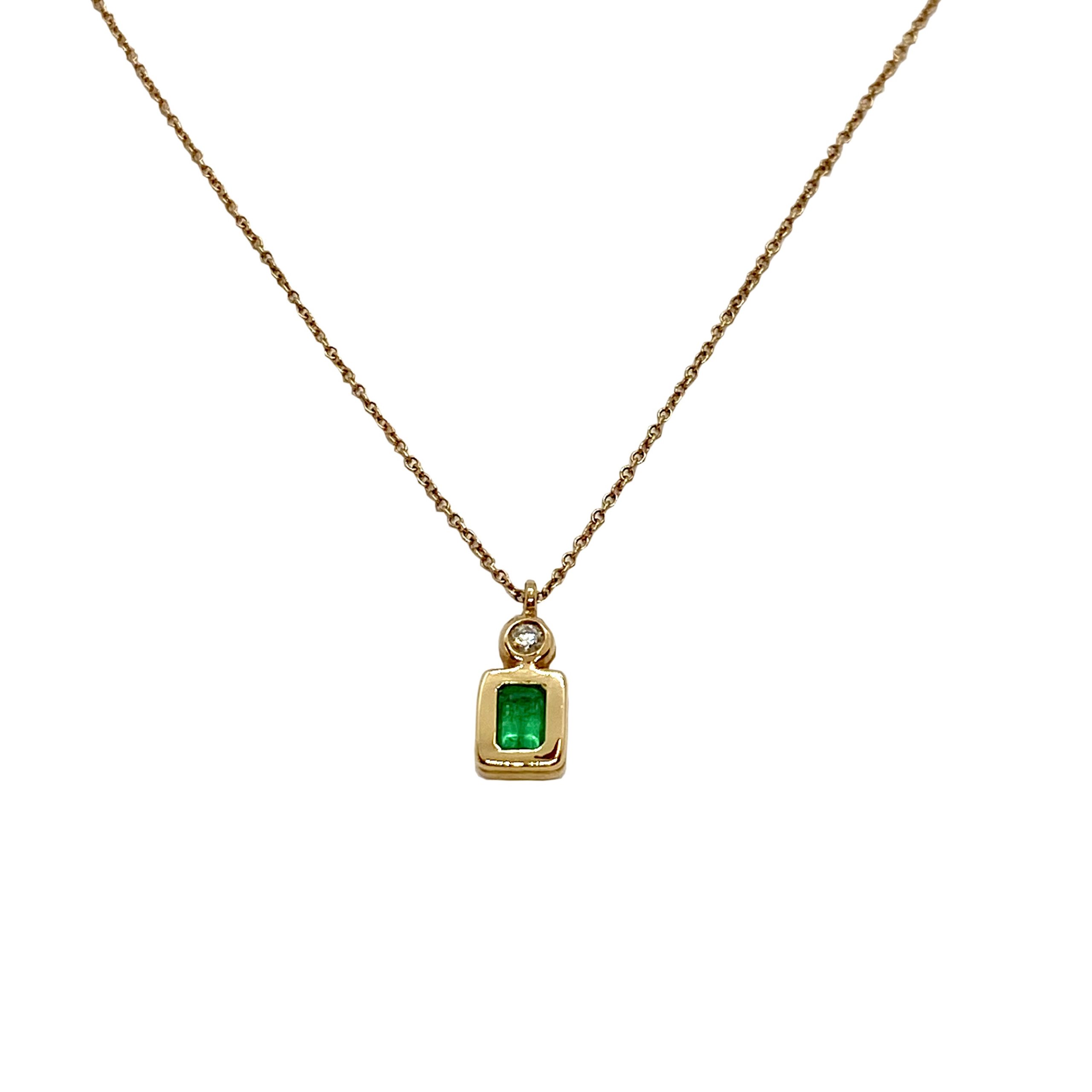 Emerald and diamond geometric pendant — Melina Fachidis