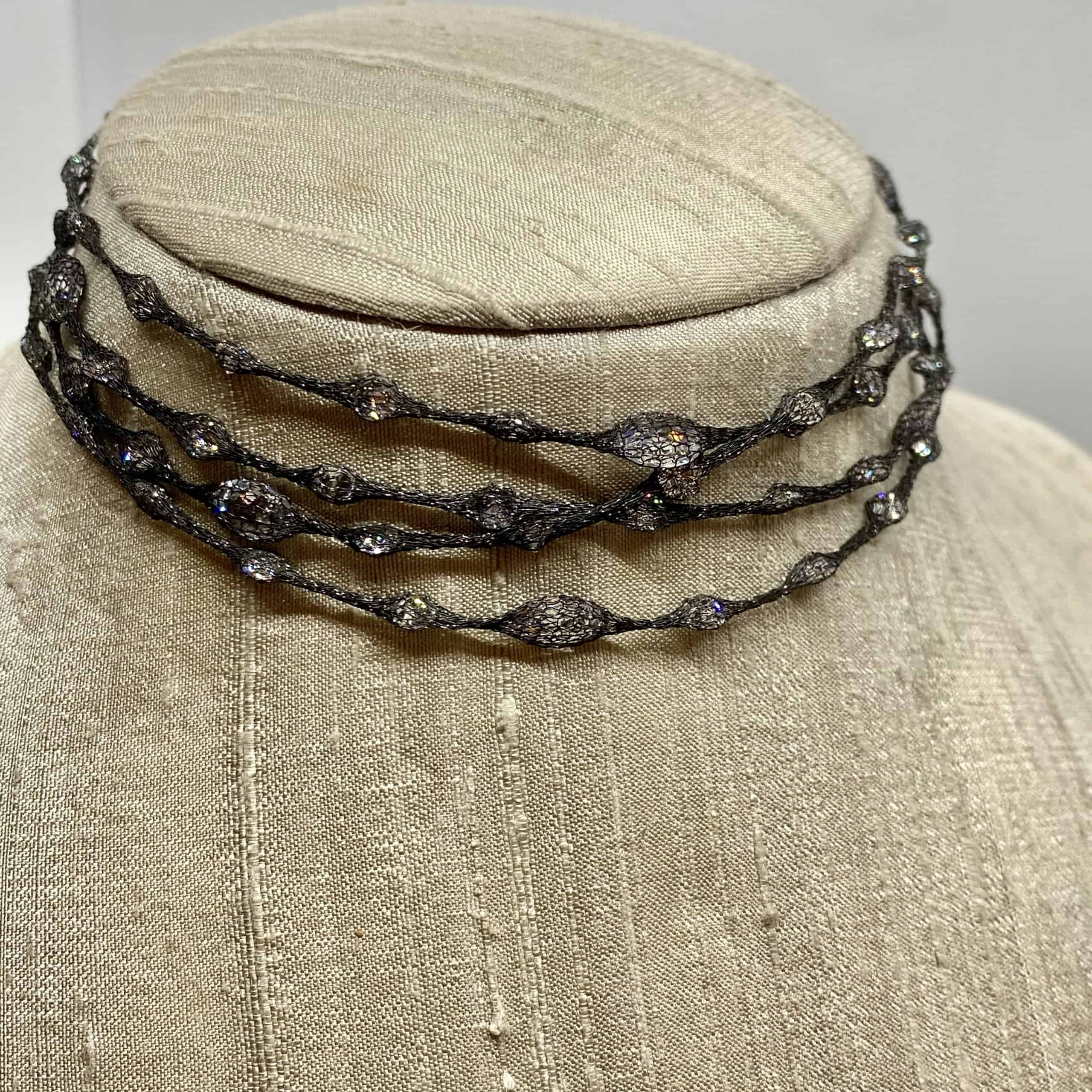 Crystal long black wire silver chain — Melina Fachidis (4)