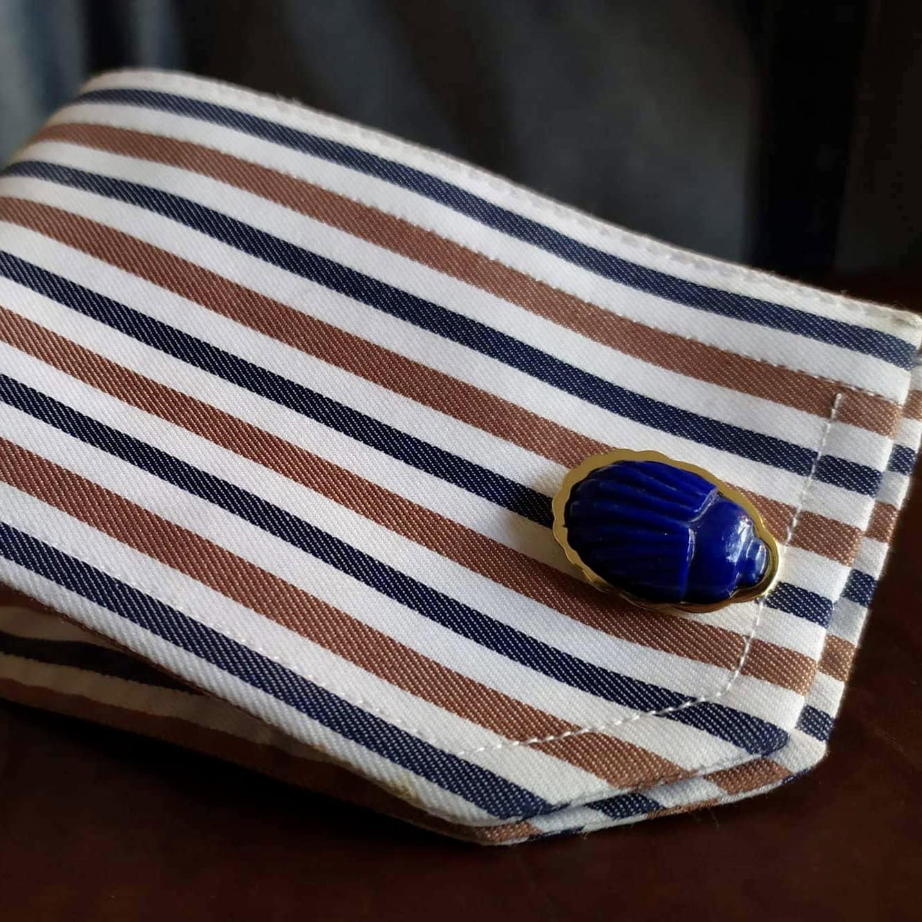 Lapis lazuli carved scarab unisex cufflinks — Melina Fachidis (3)