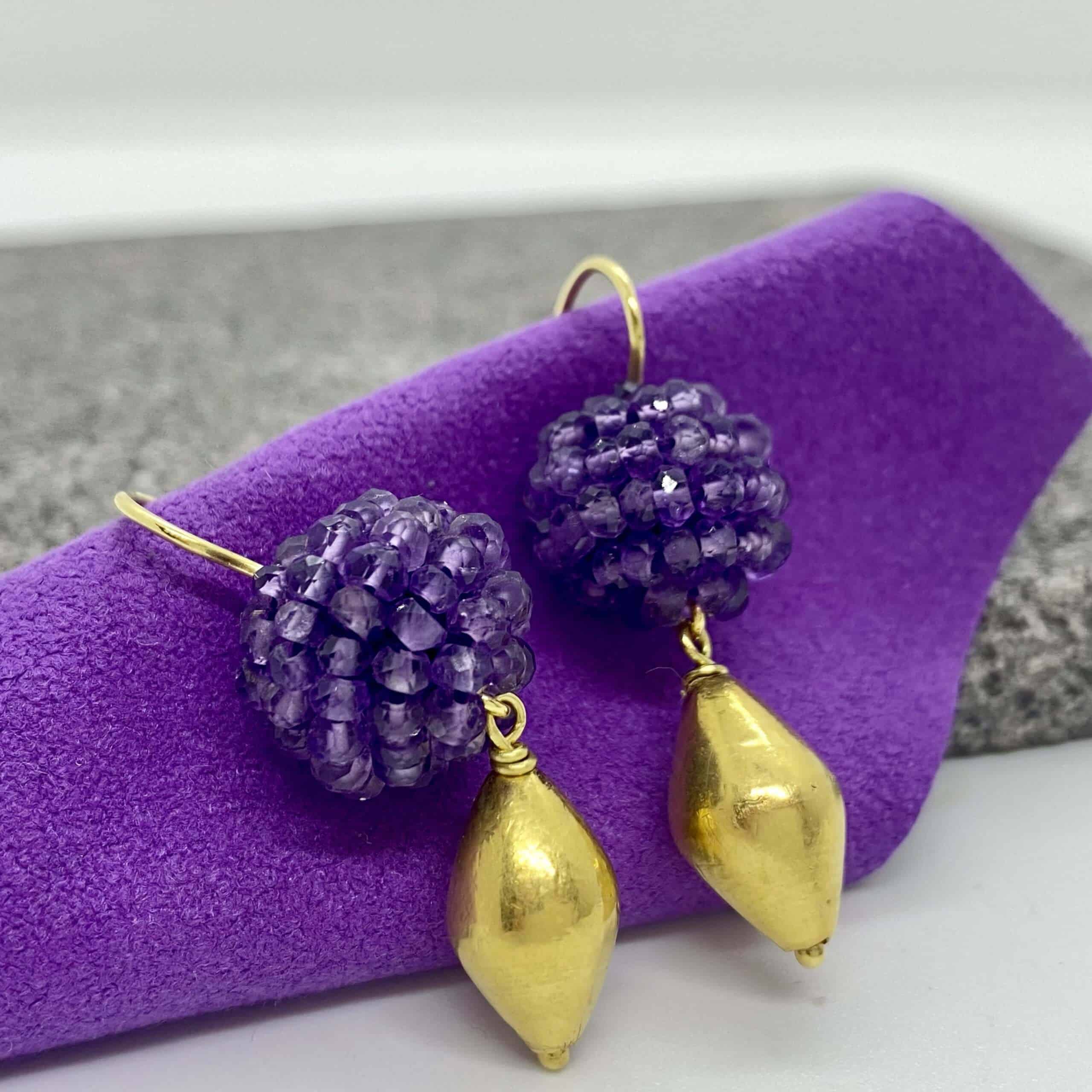 Purple berry and gold bead earrings — Melina Fachidis (3)