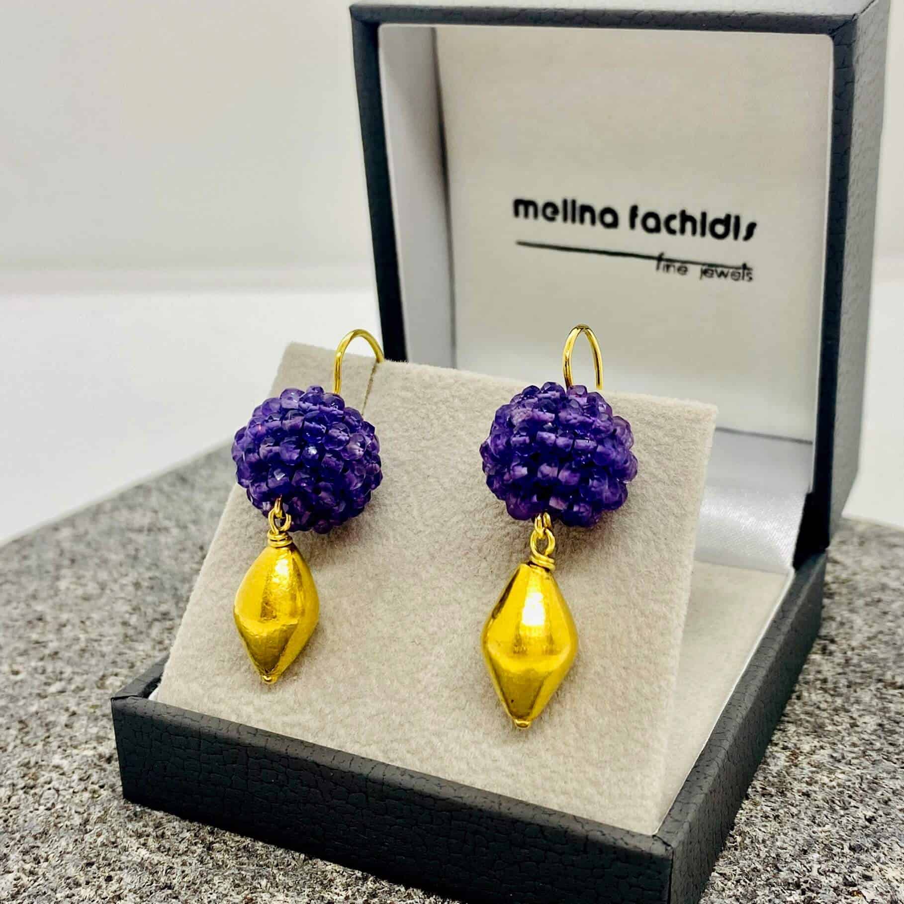 Purple berry and gold bead earrings — Melina Fachidis (2)
