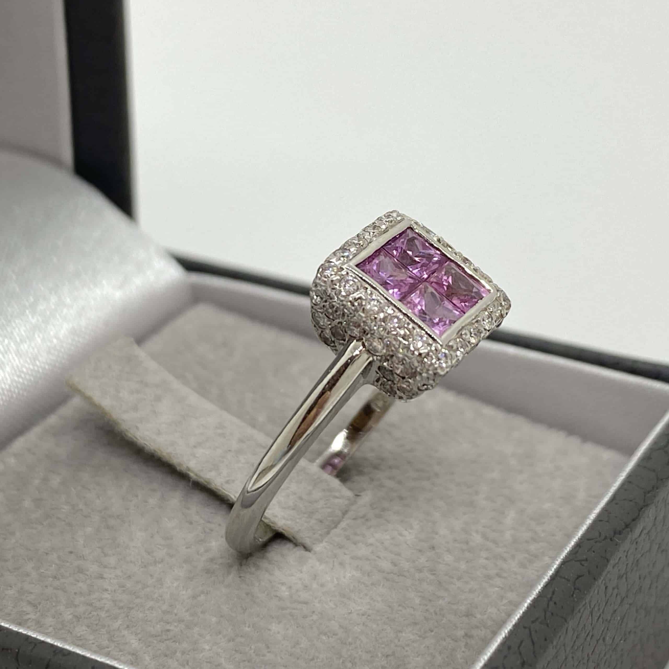 Square princess cut pink sapphires & diamond ring — Melina Fachidis (2)