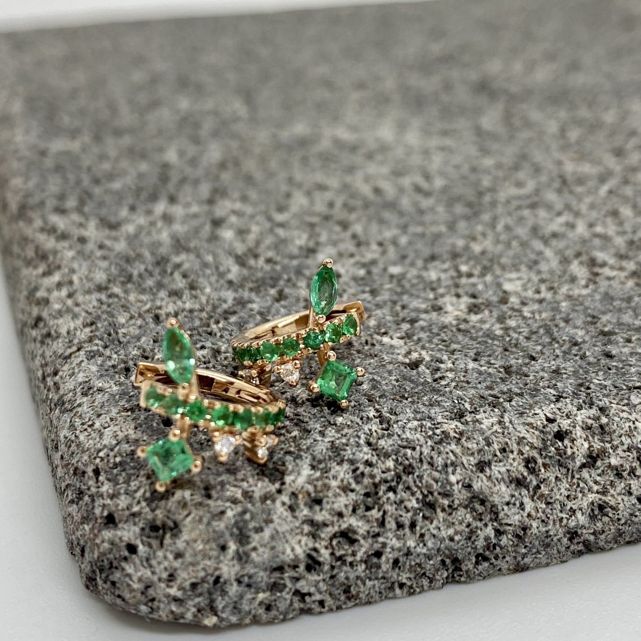 Emerald and diamonds small hoops — Melina Fachidis (4)