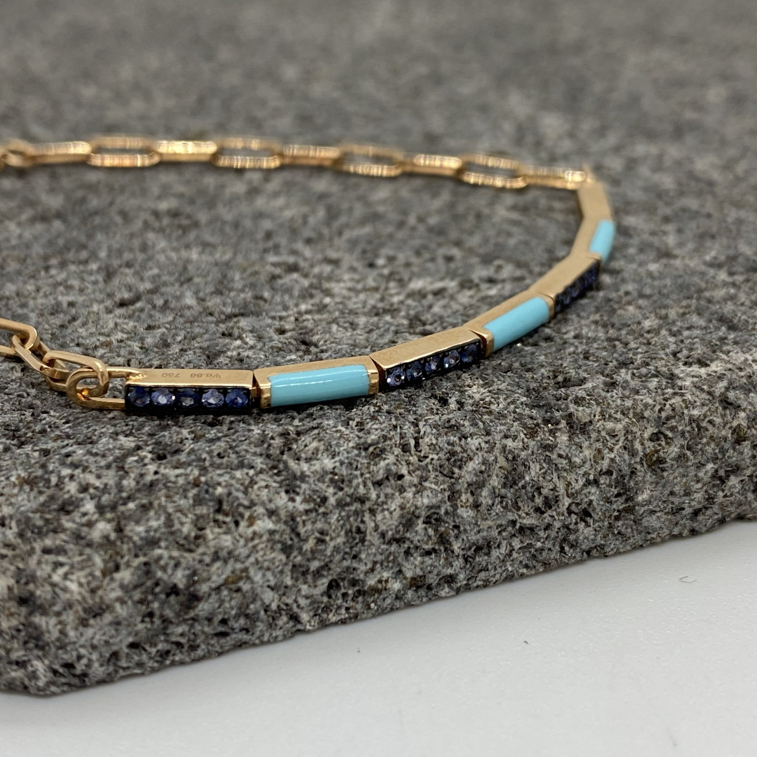 Turquoise and sapphires chain bracelet — Melina Fachidis (4)