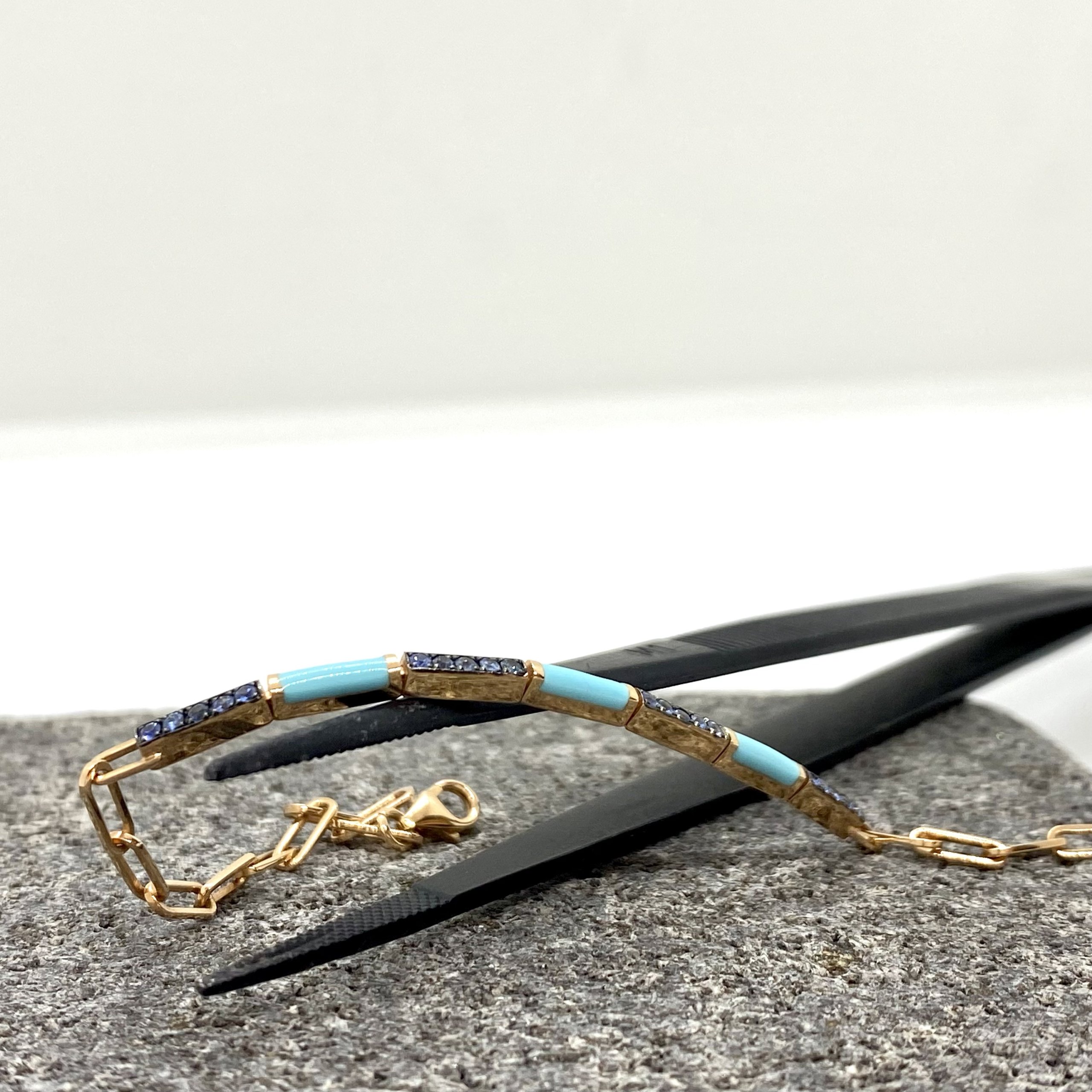 Turquoise and sapphires chain bracelet — Melina Fachidis (5)