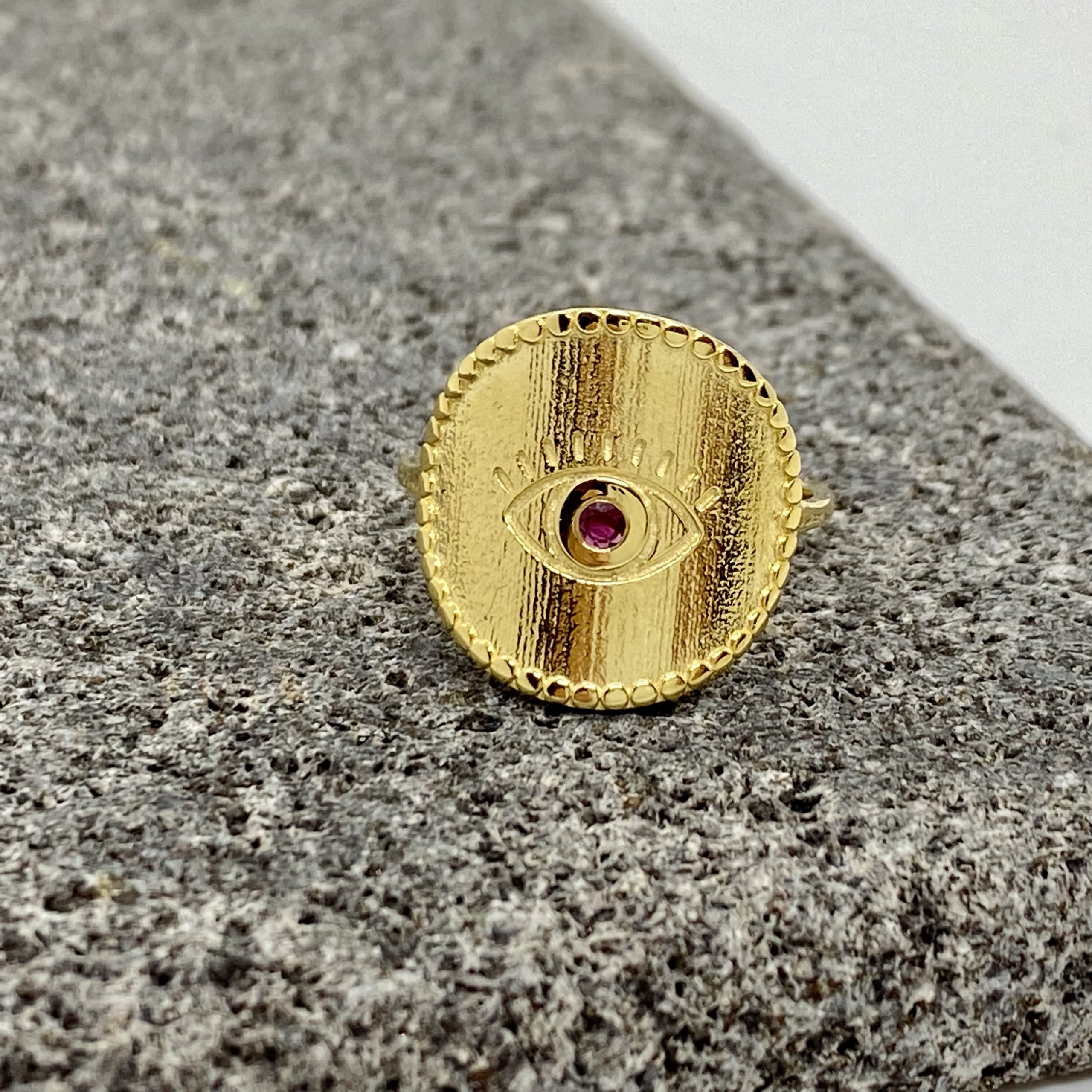 Round solid gold ruby eye ring — Melina Fachidis (6)