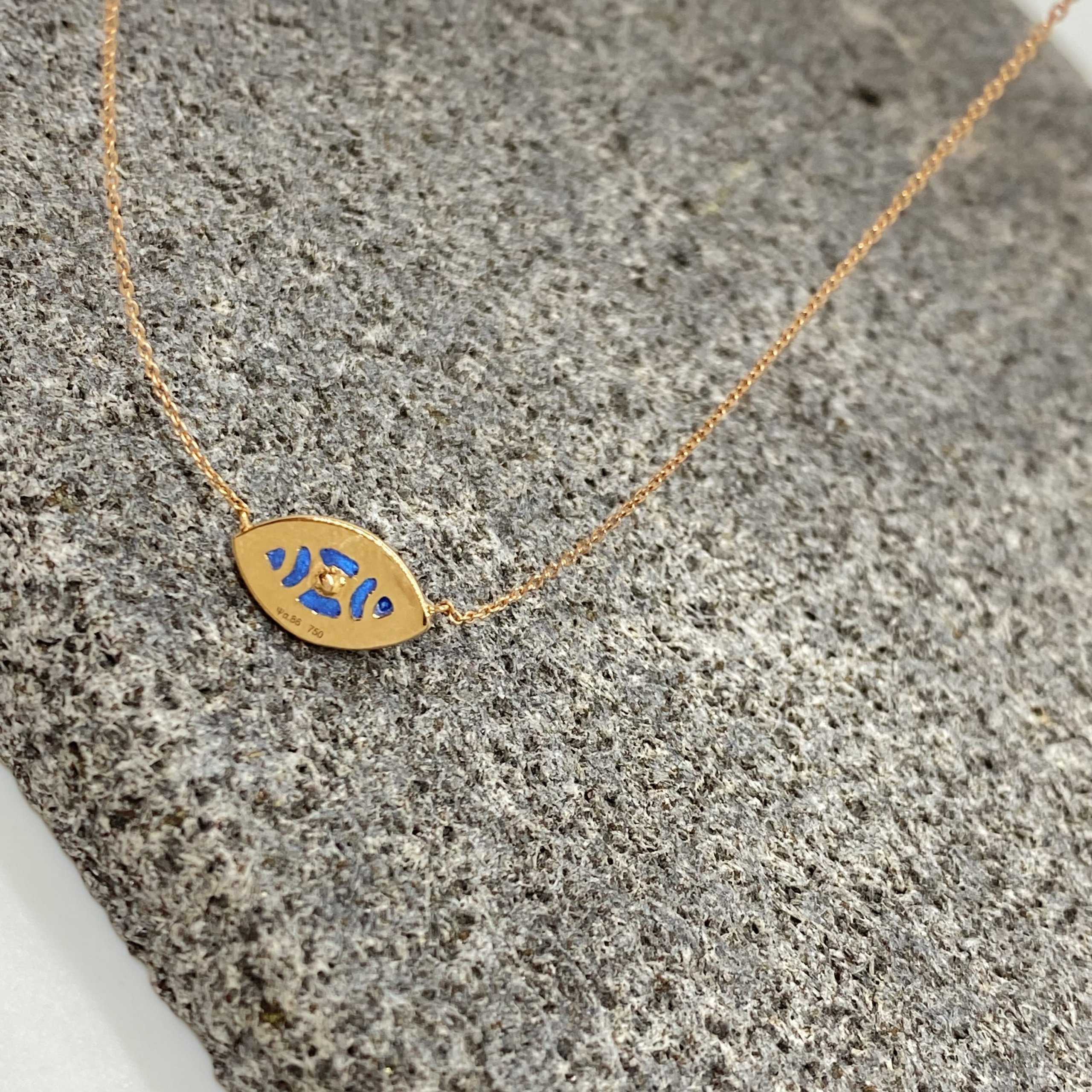 Blue enamel eye shaped diamond pendant — Melina Fachidis (4)