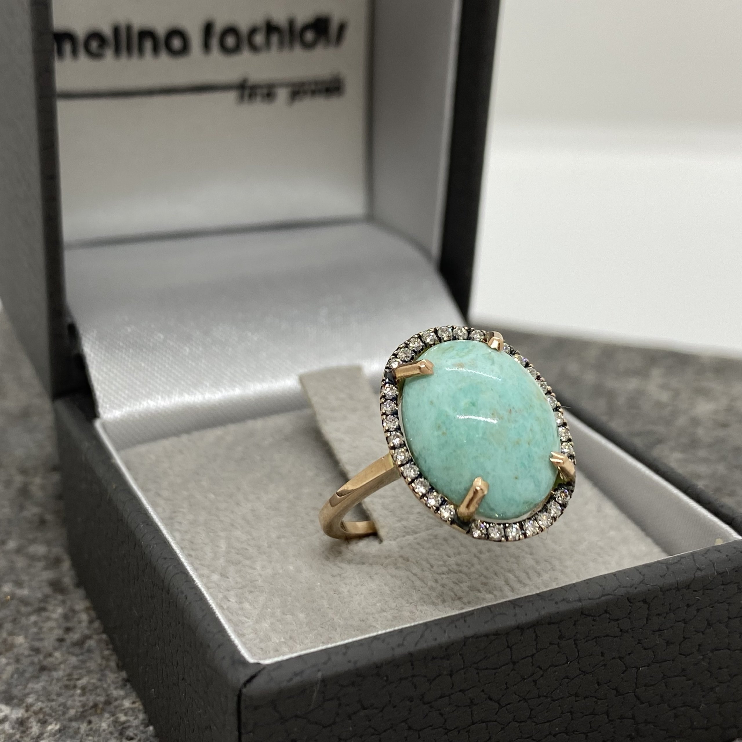 Cabochon cut turquoise 18k rose gold ring with a diamond outline — Melina Fachidis (4)