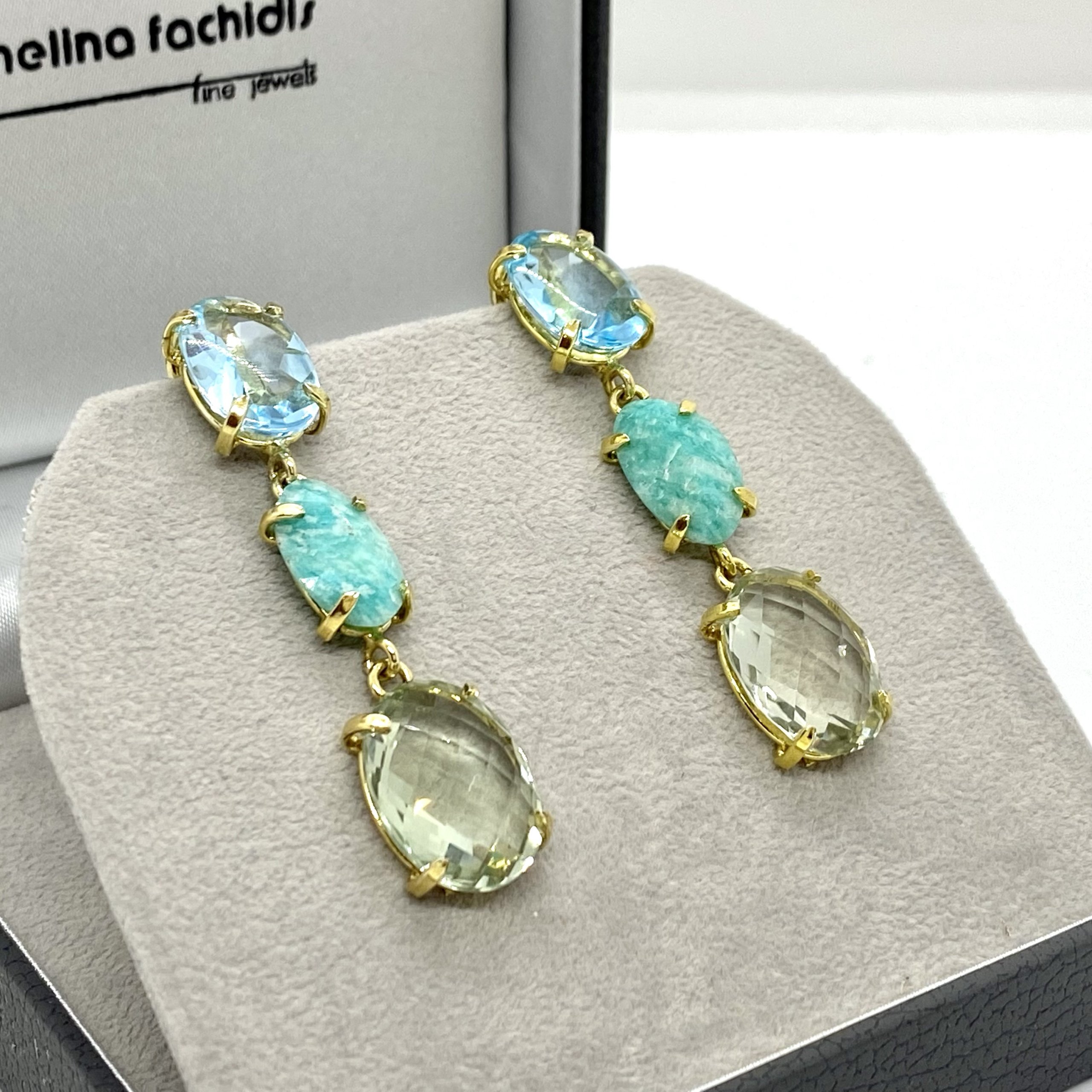 Triple multi colored stones earrings — Melina Fachidis (2)