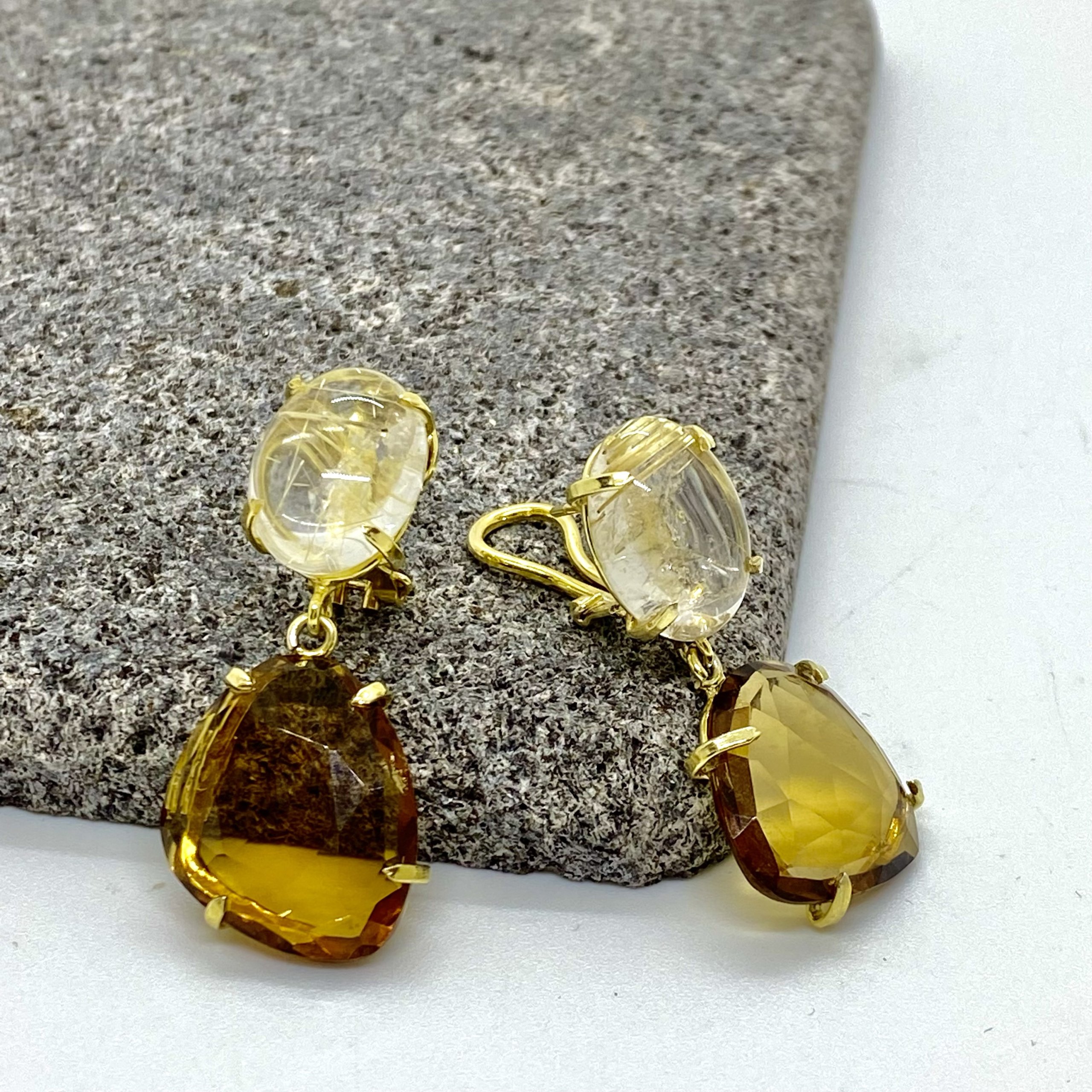 Multi stone earring with citrine rutilated quartz — Melina Fachidis (3)