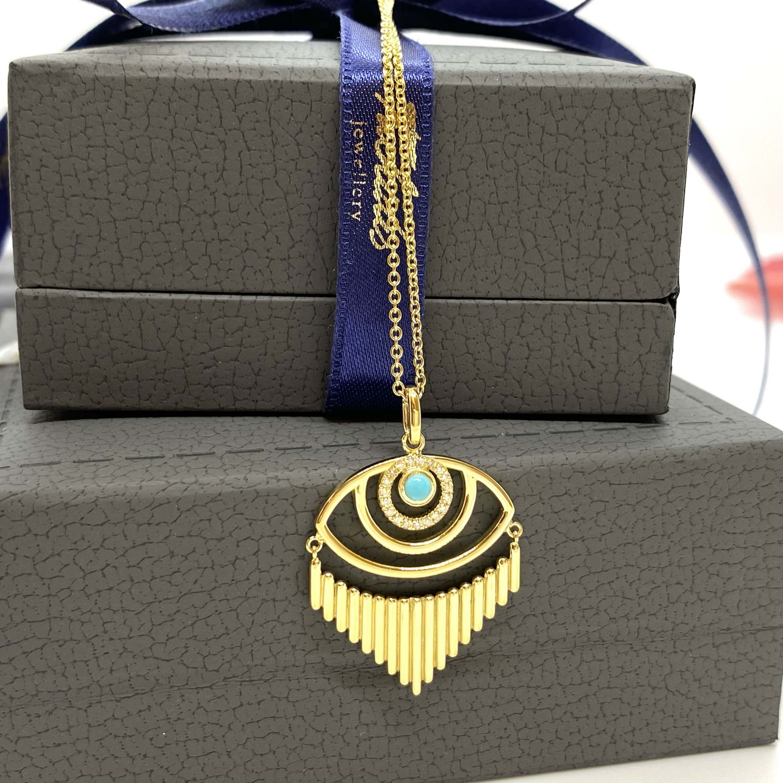 Triangular turquoise and diamond eye pendant — Melina Fachidis (6)