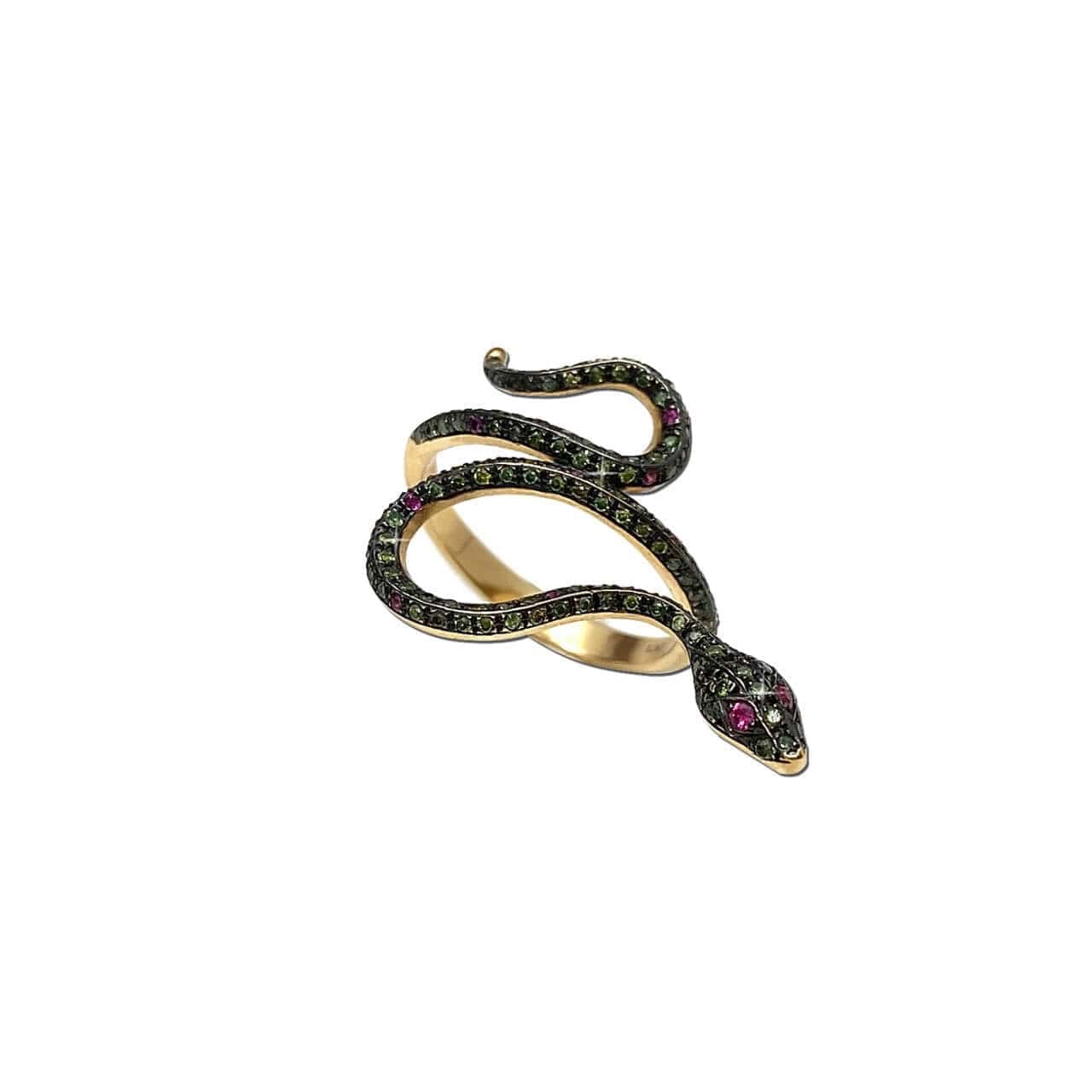 Green diamonds & rubies playful snake ring — Melina Fachidis (3)