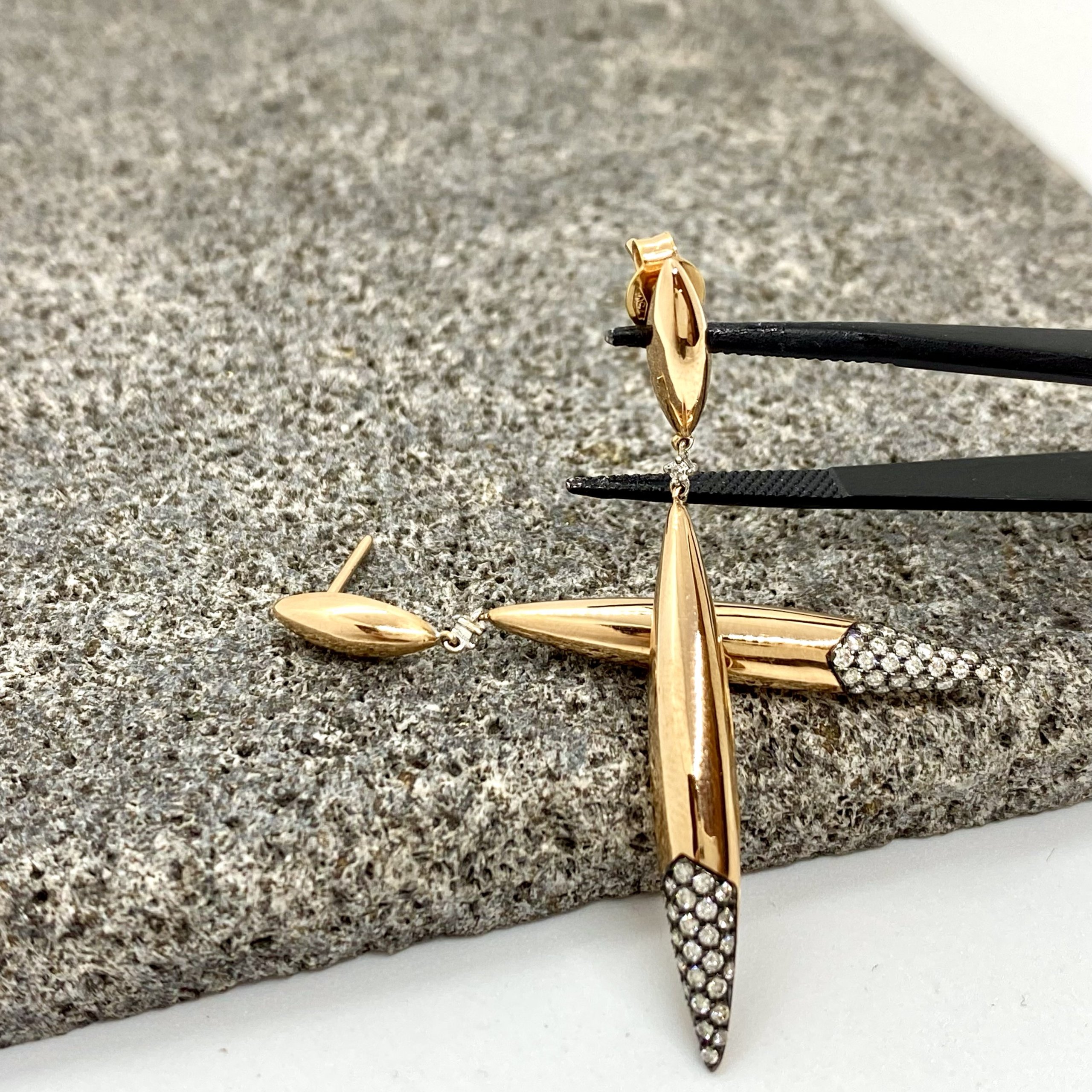 Long shape drop diamond ending earrings — Melina Fachidis (2)