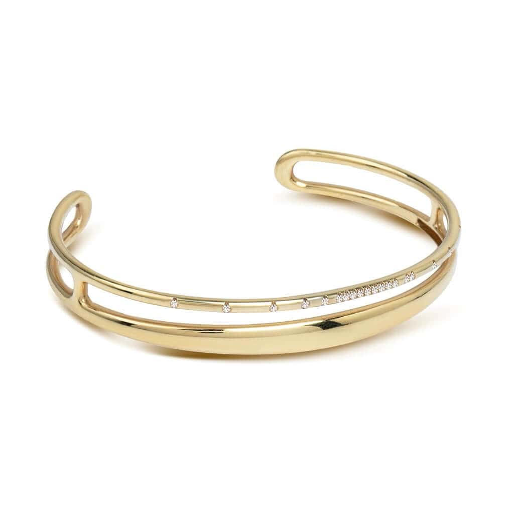 Double diamond yellow gold 18k cuff bracelet — Melina Fachidis