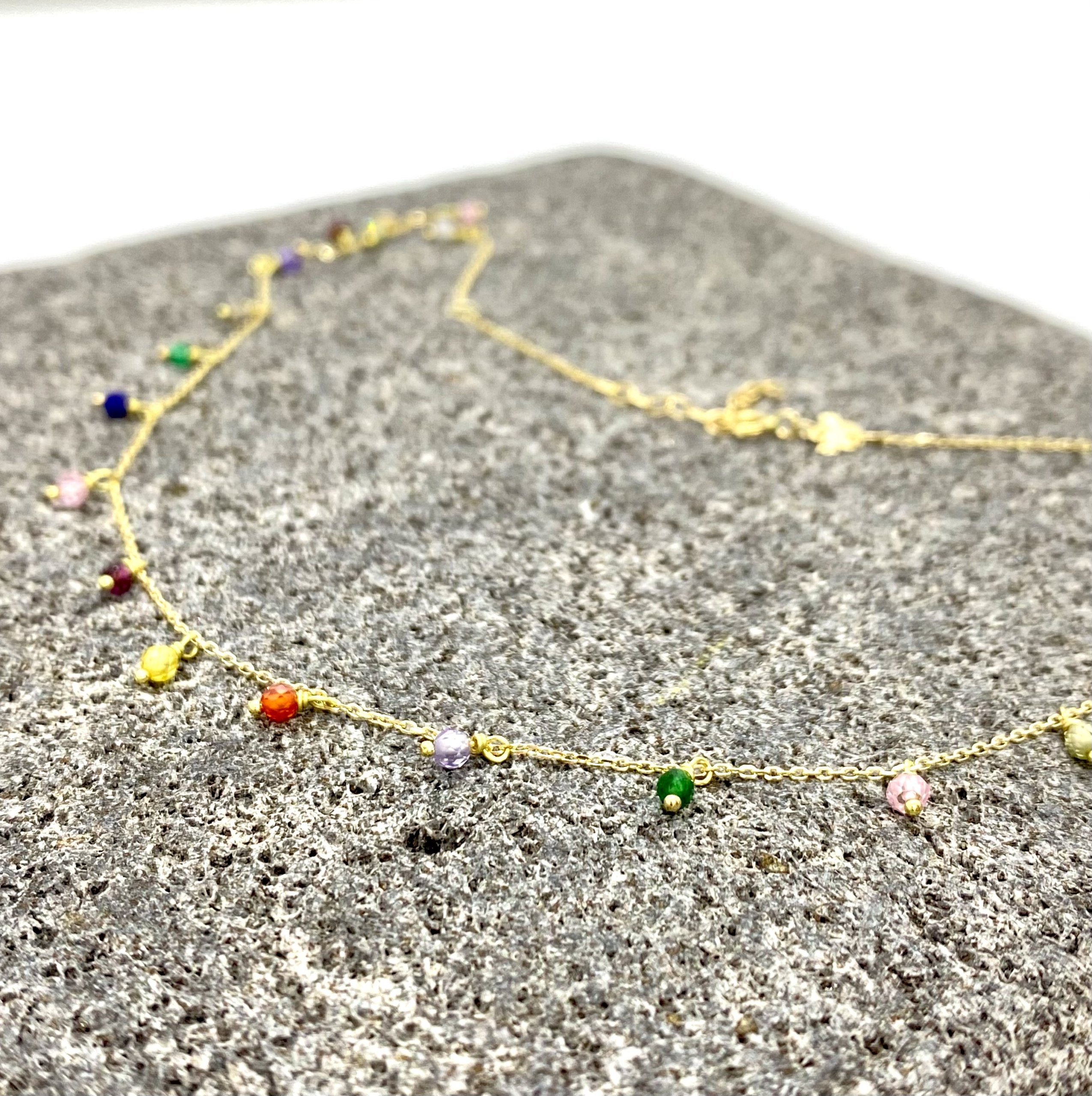 Multicoloured natural topaz gold chain necklace — Melina Fachidis (3)