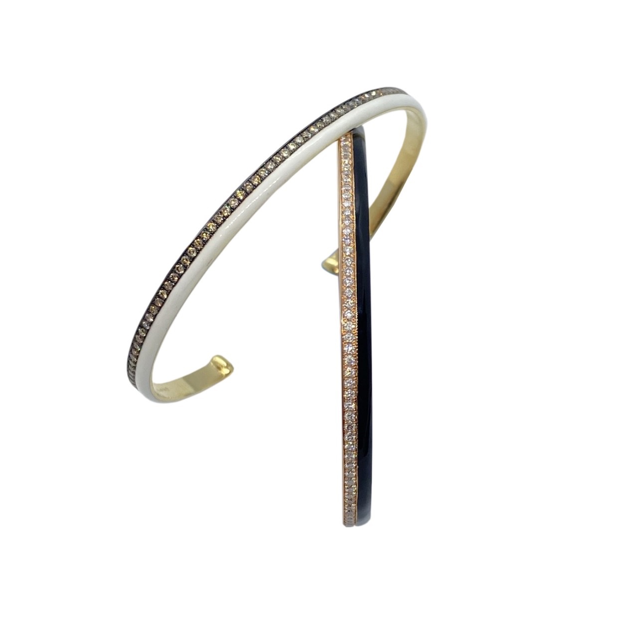 White enameled line and brown diamond cuff bracelet — Melina Fachidis (3)