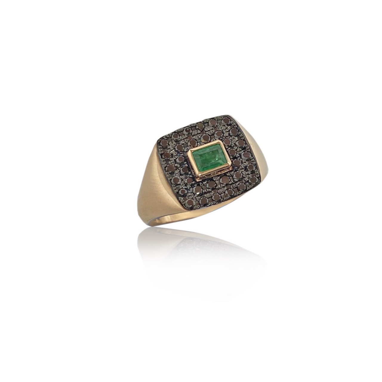 Square chevalier black diamond and emerald ring — Melina Fachidis (4)