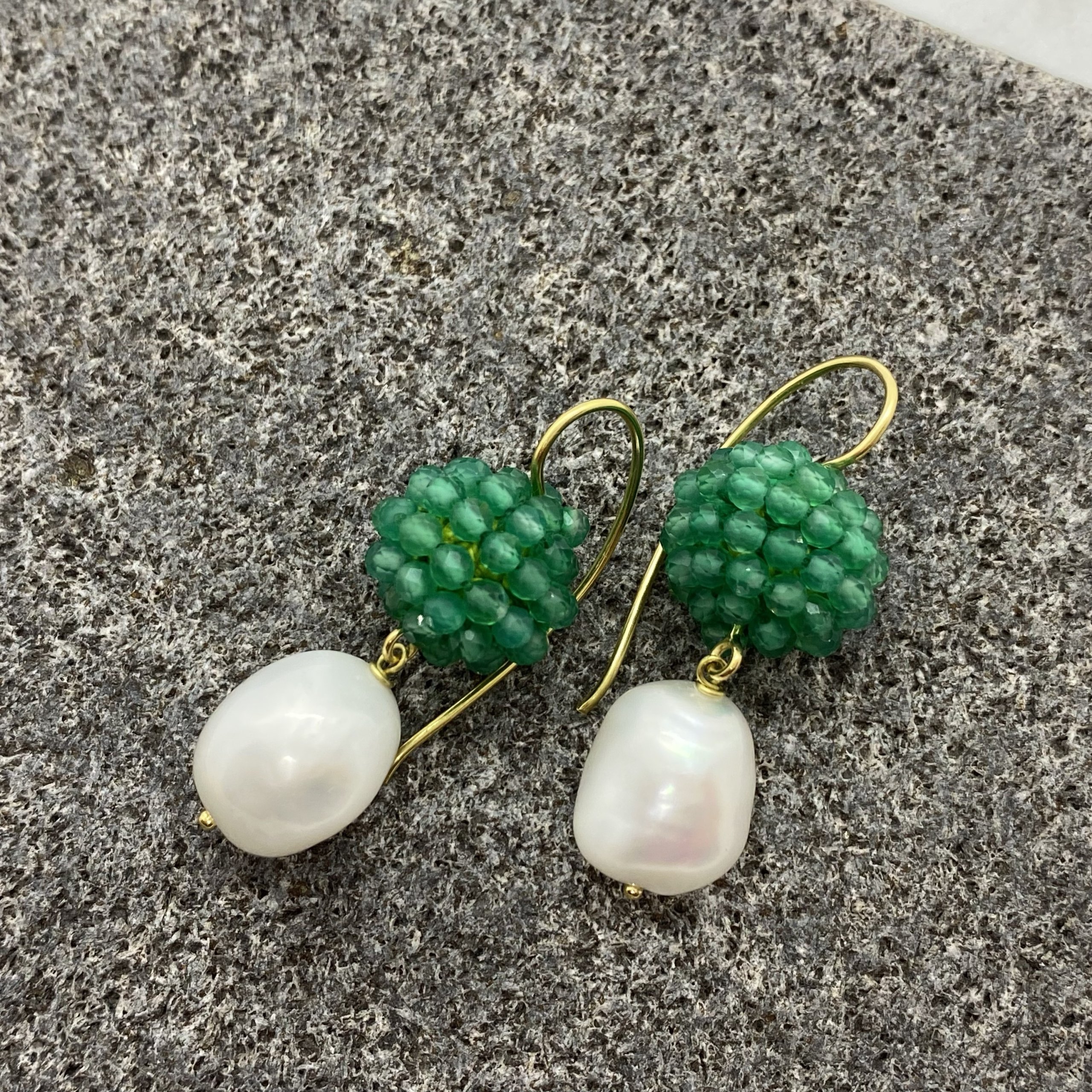 Green onyx berry and pearl earrings — Melina Fachidis (5)