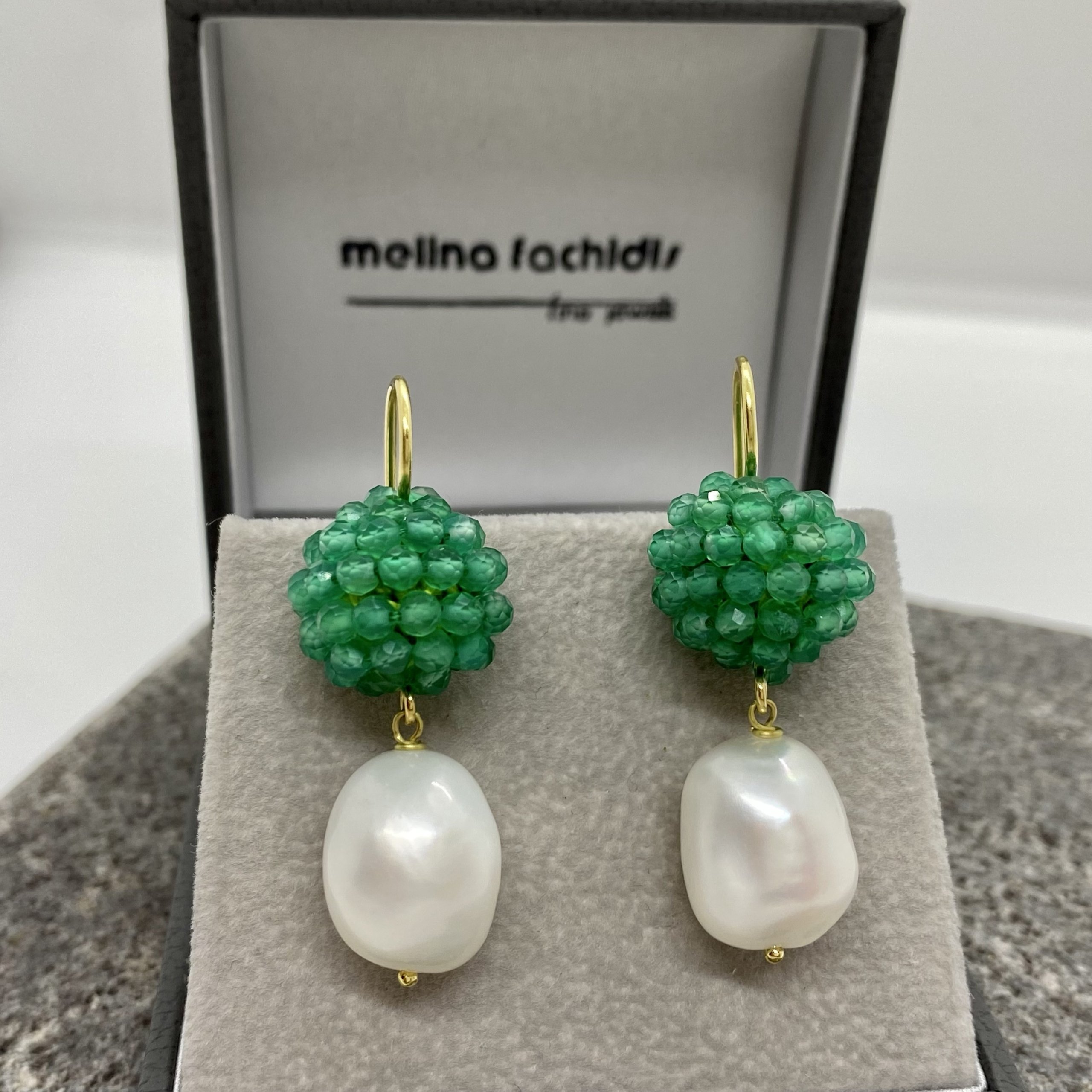 Green onyx berry and pearl earrings — Melina Fachidis (4)