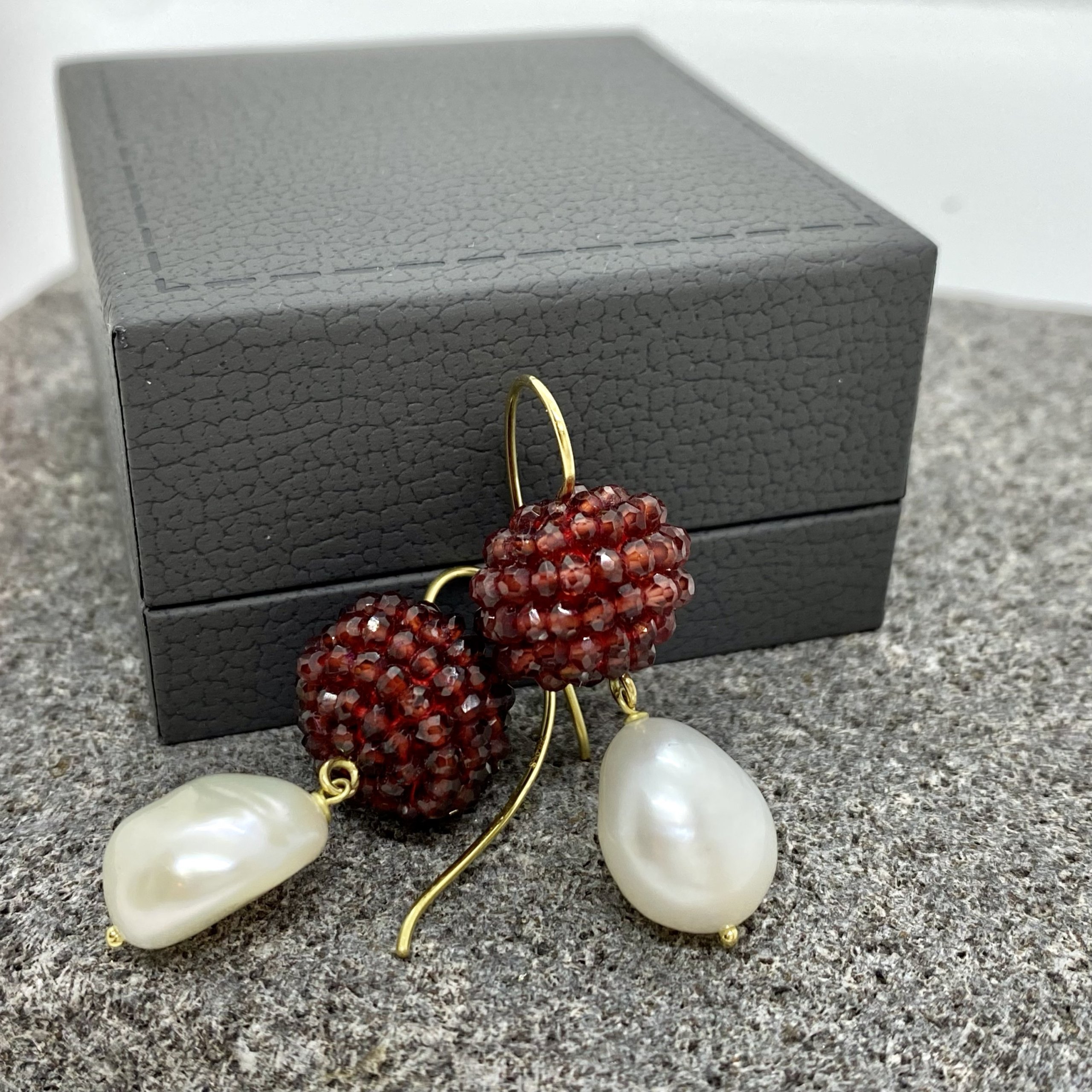 Red garnet berry and pearl earrings — Melina Fachidis (5)