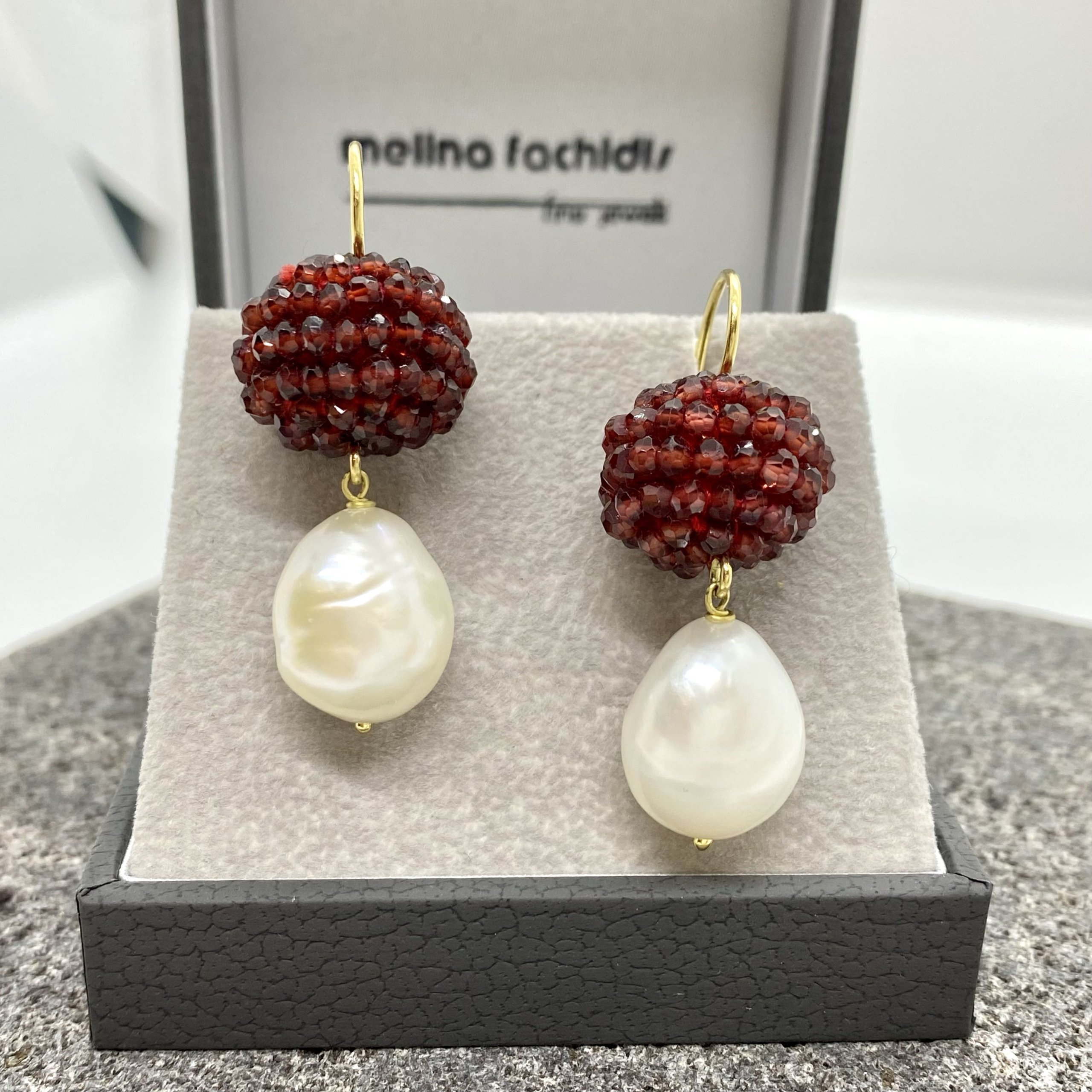 Red garnet berry and pearl earrings — Melina Fachidis (3)