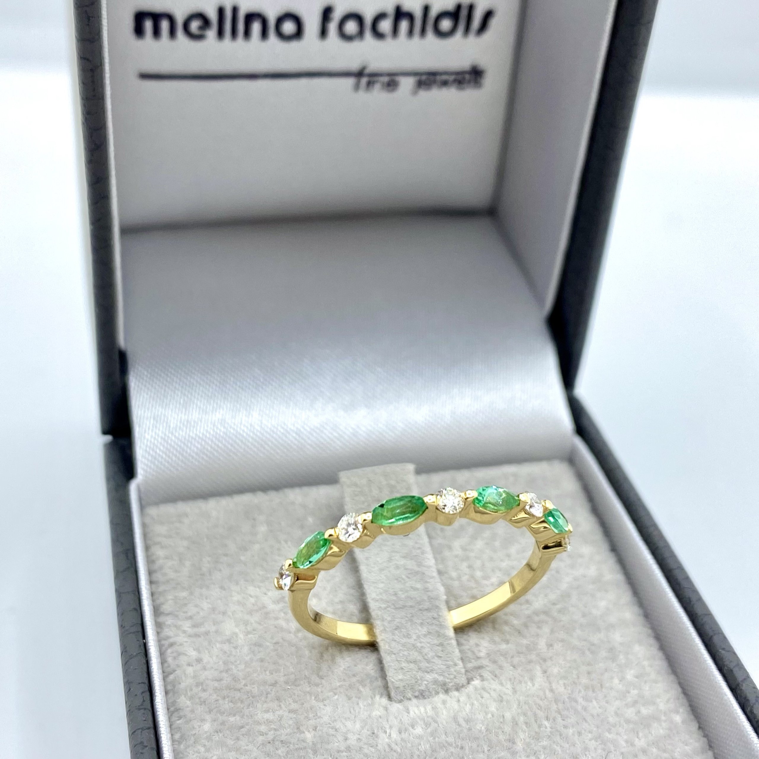 Marquise cut emeralds with white VS diamonds ring — Melina Fachidis (2)