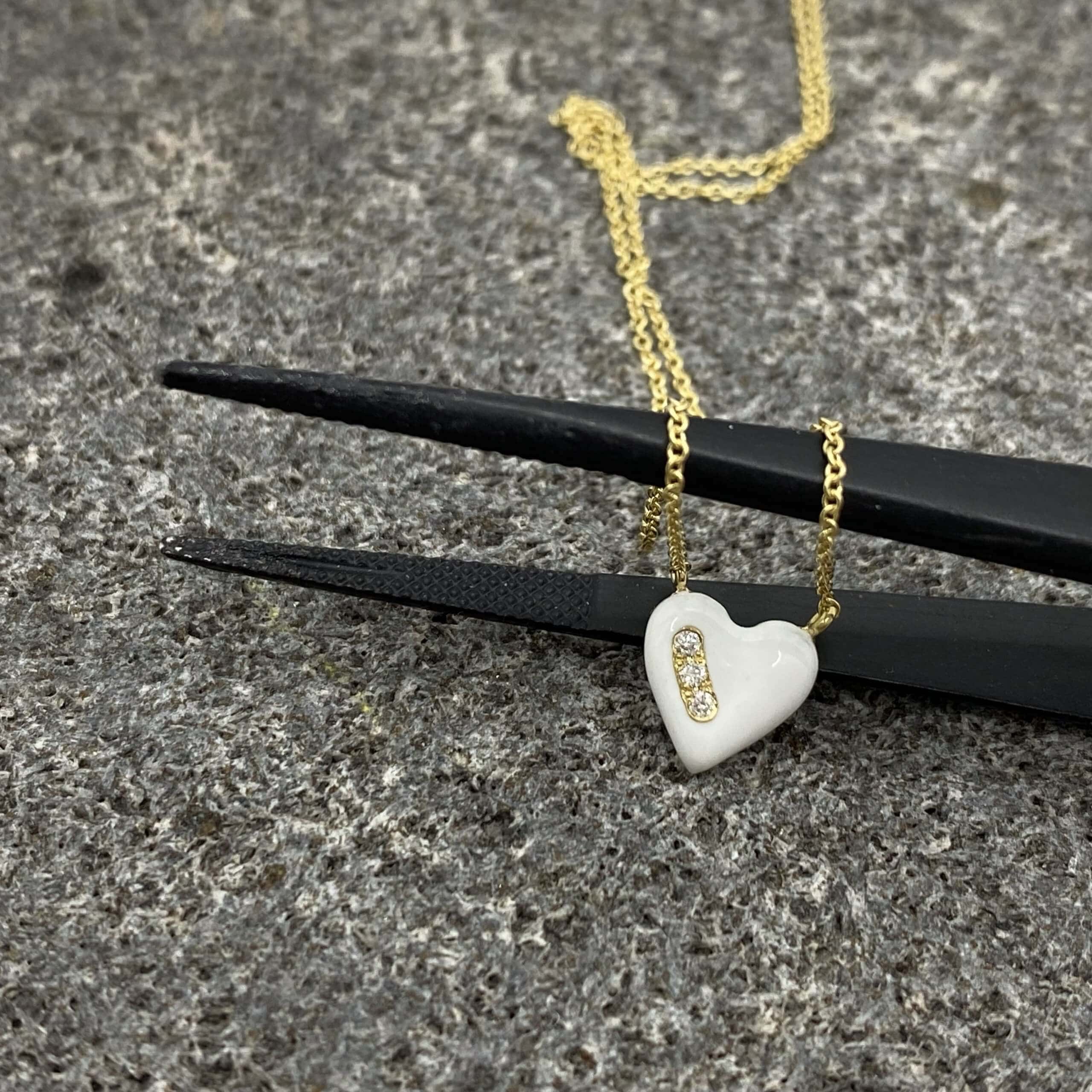 White enamel diamonds heart pendant — Melina Fachidis (2)