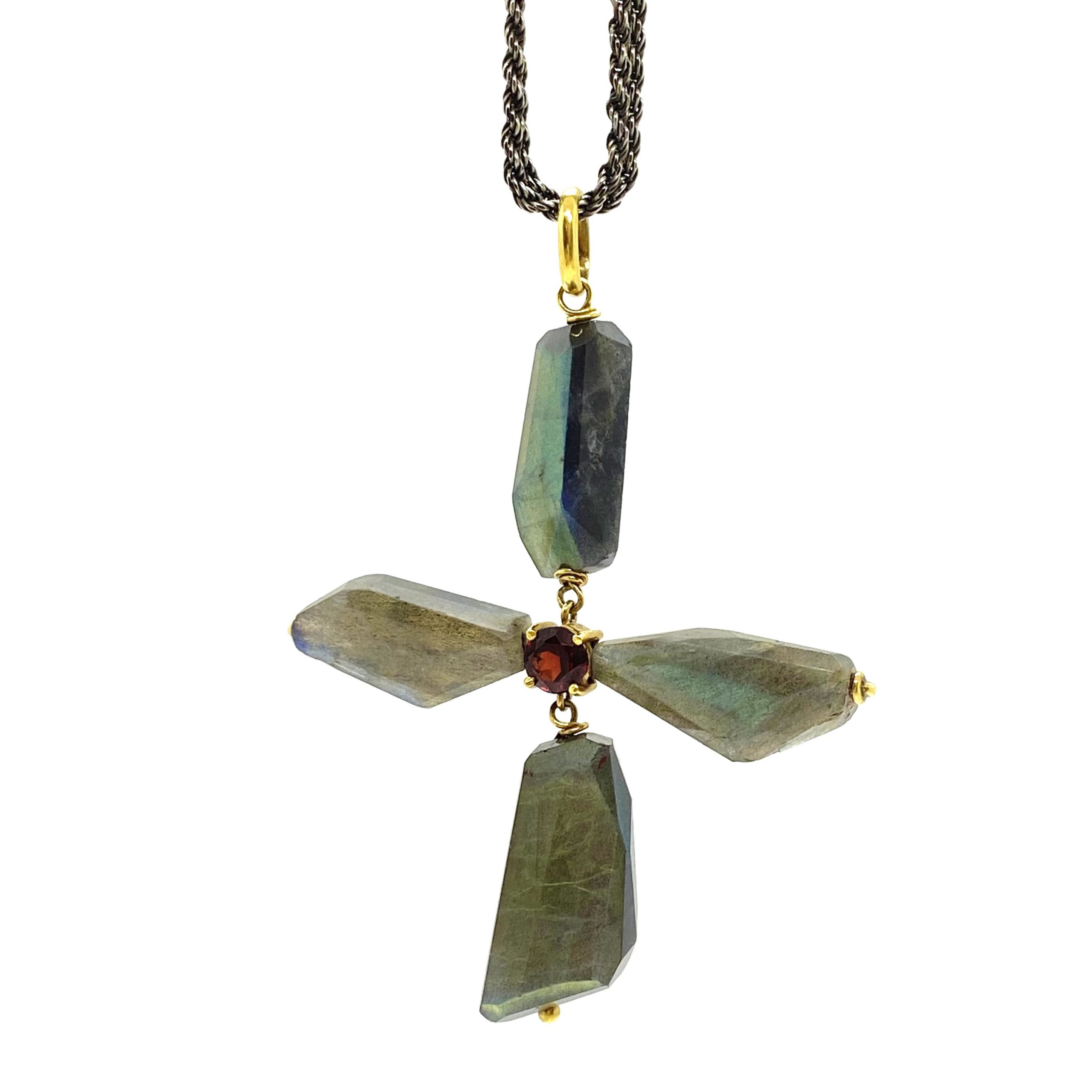 Labradorite-garnet cross pendant — Melina Fachidis (3)
