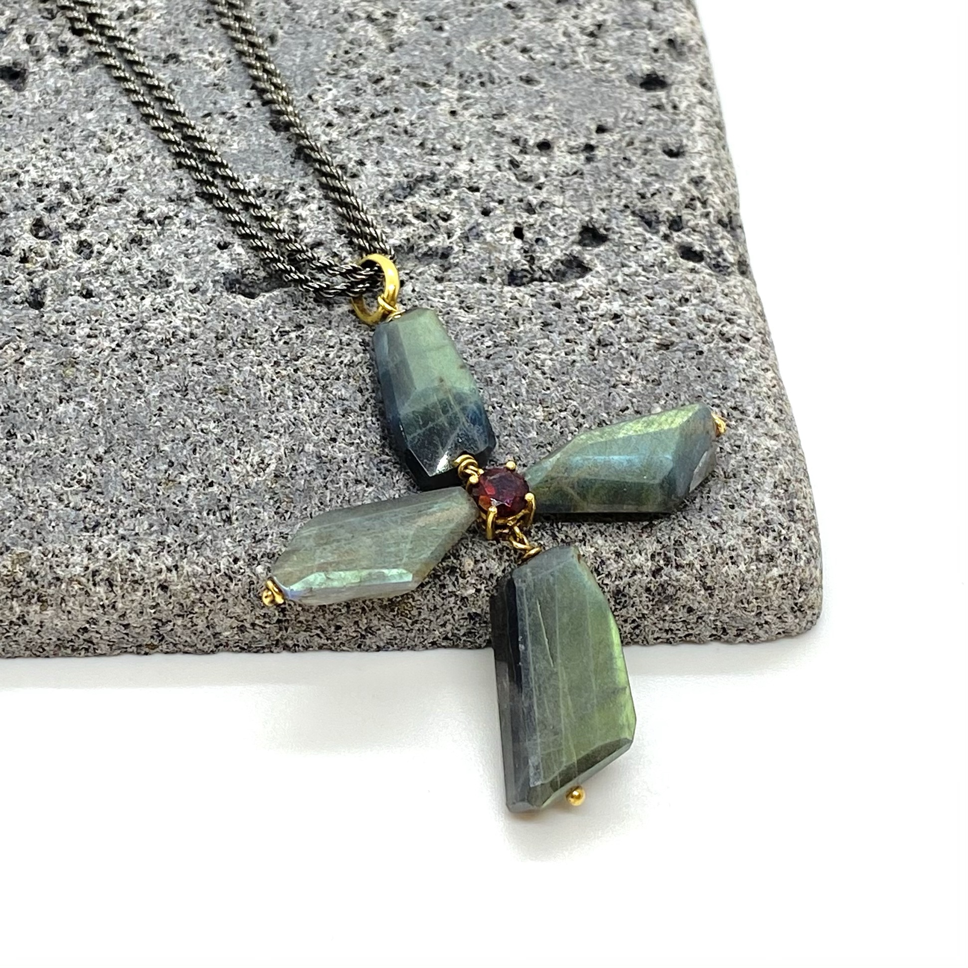 Labradorite-garnet cross pendant — Melina Fachidis (4)