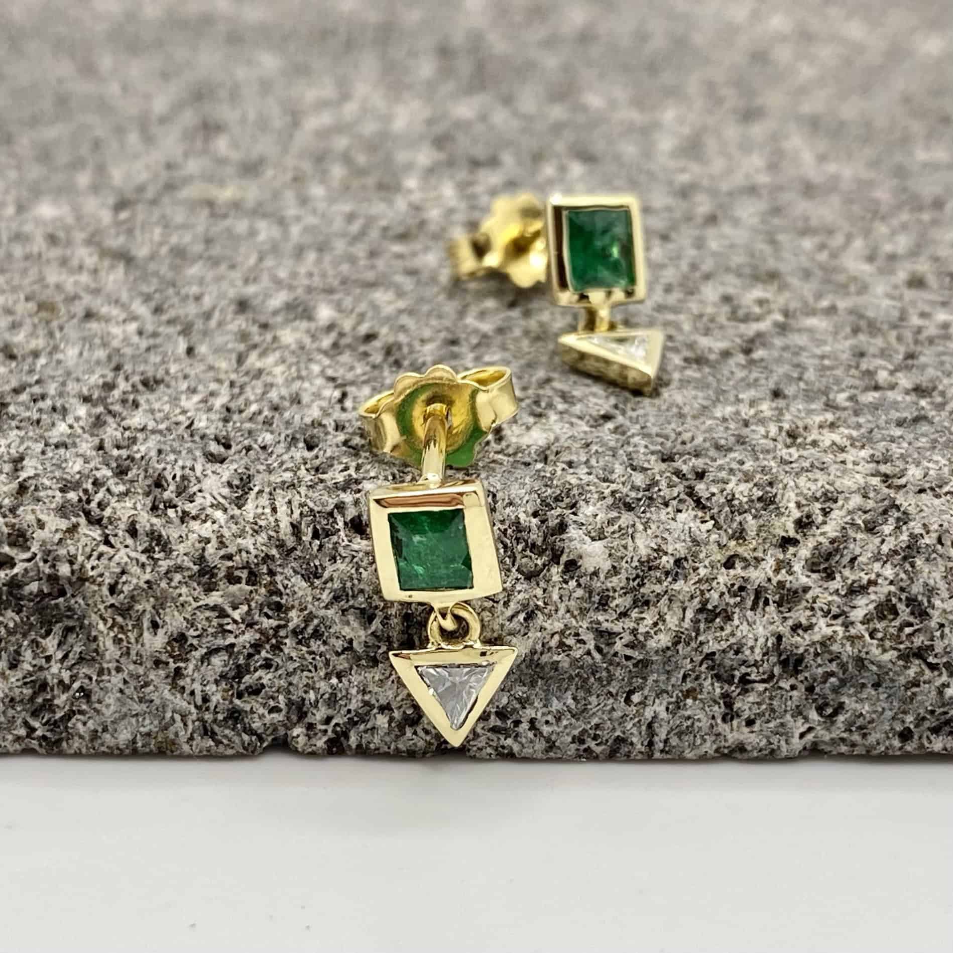 Emerald and triangular diamonds earrings — Melina Fachidis (2)