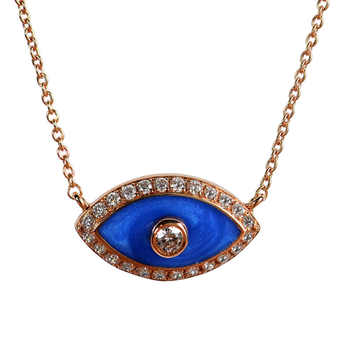 Blue enamel eye shaped diamond pendant — Melina Fachidis (3)