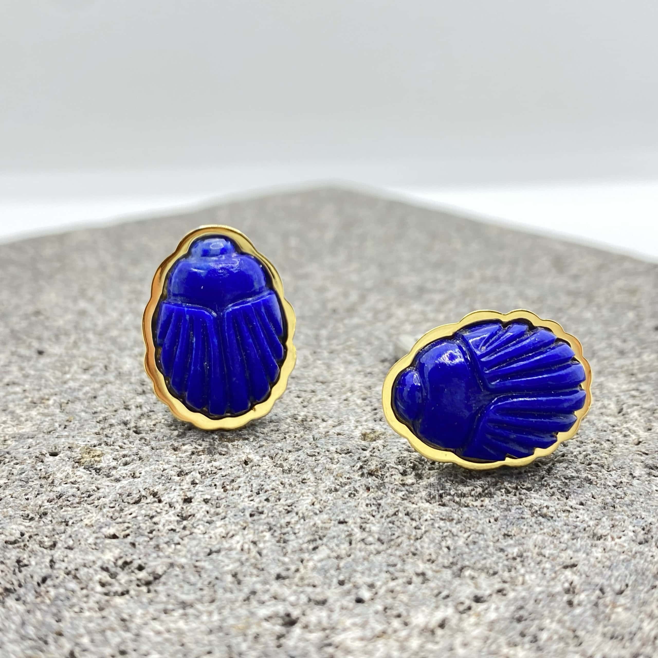 Lapis lazuli carved scarab unisex cufflinks — Melina Fachidis (6)
