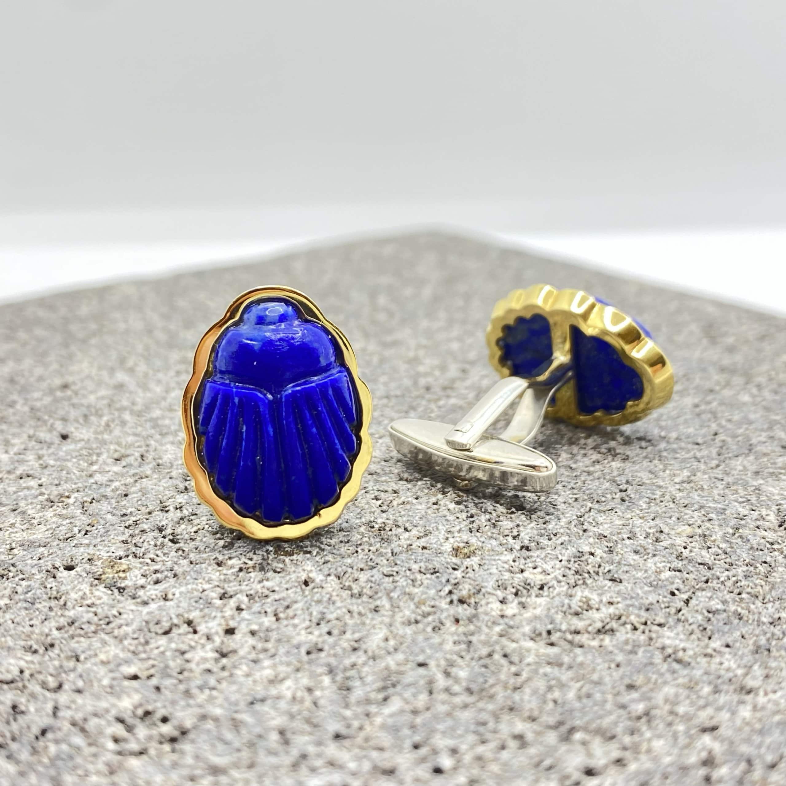 Lapis lazuli carved scarab unisex cufflinks — Melina Fachidis (7)