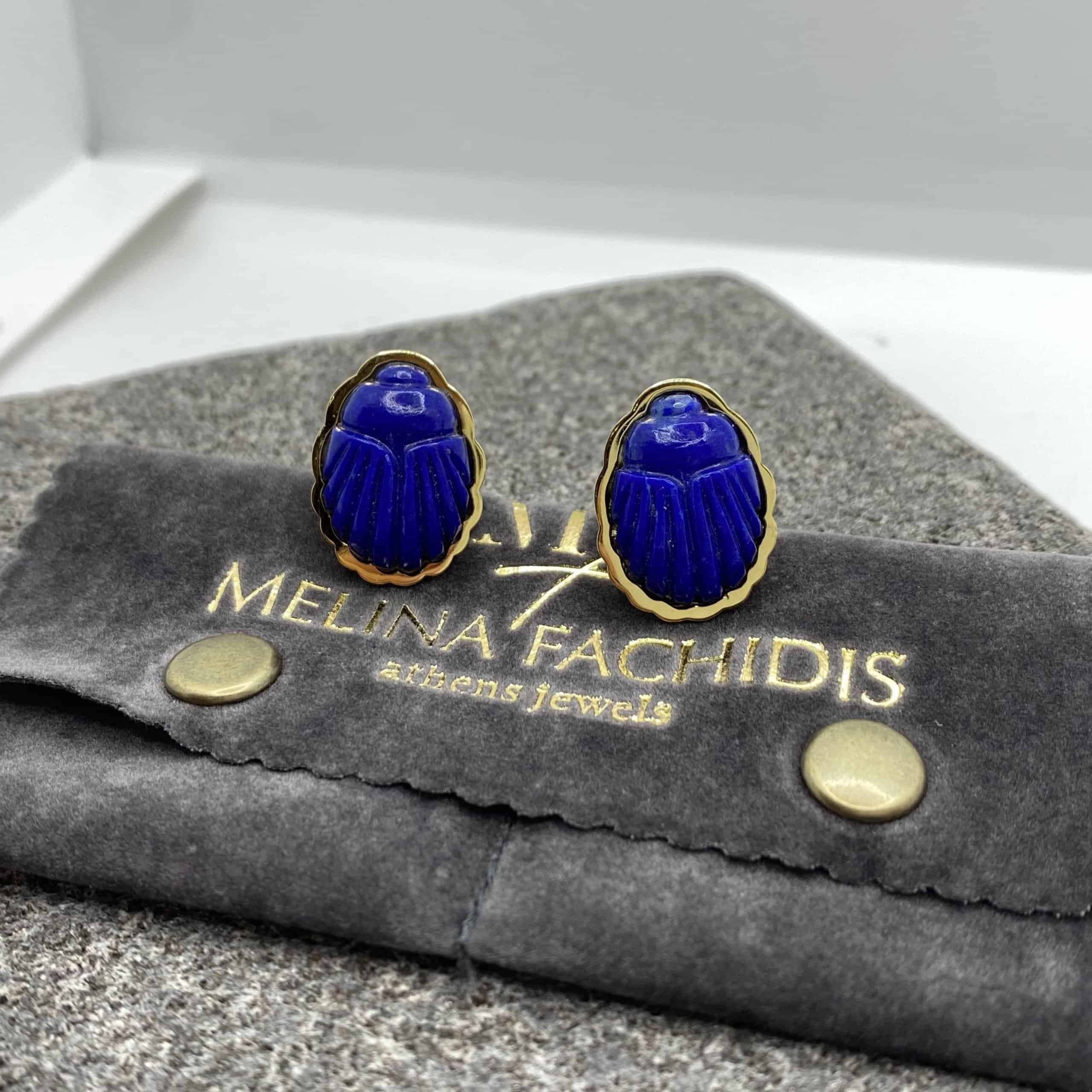 Lapis lazuli carved scarab unisex cufflinks — Melina Fachidis (5)