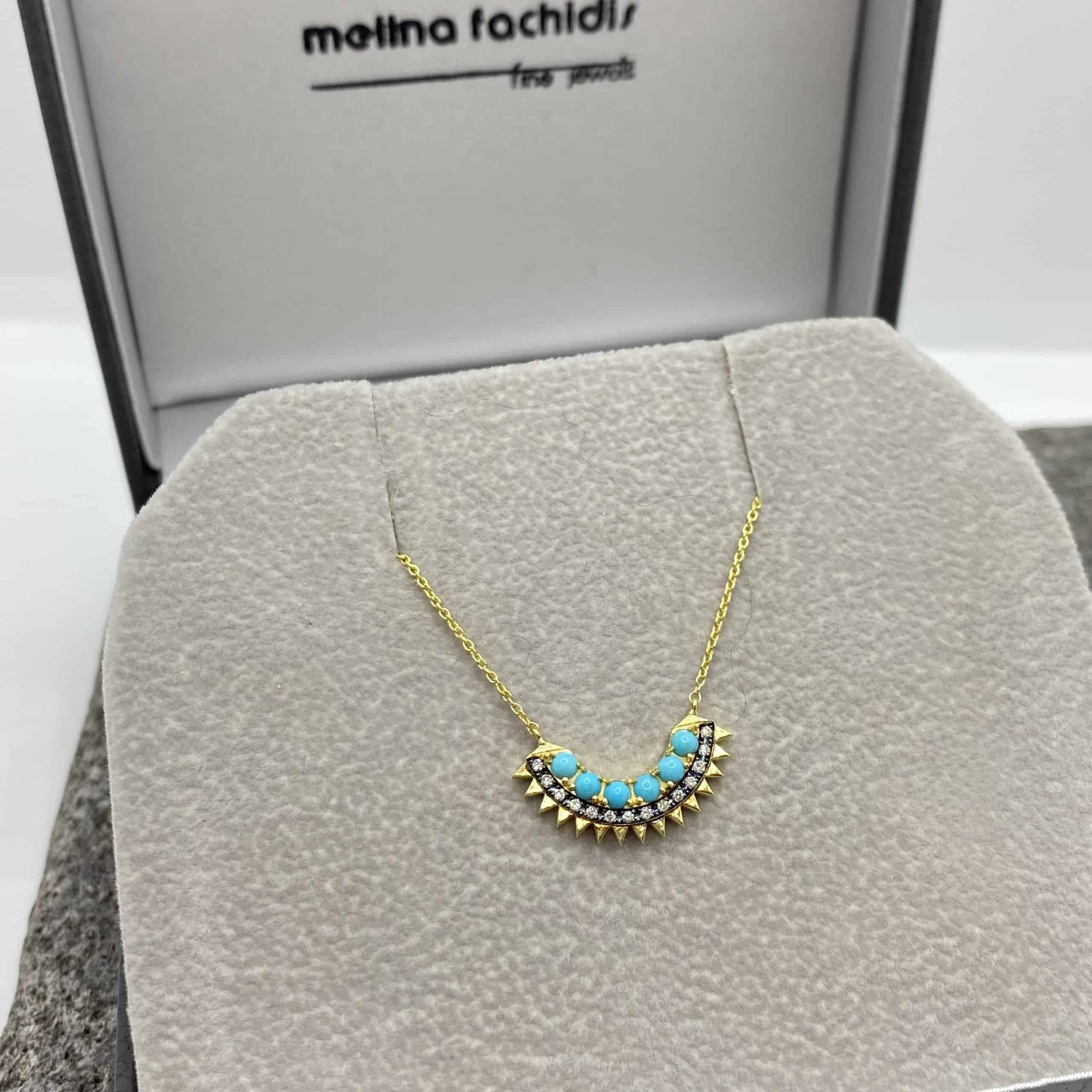 Sun rays turquoise and diamonds happy pendant — Melina Fachidis (7)
